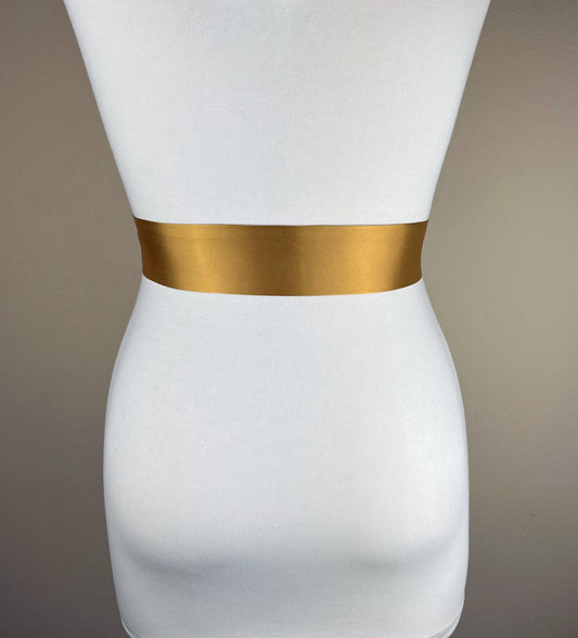 Narrow Antique Gold Satin Sash, Dark Gold Sash Belt, Gold Wedding Dress Sash, Special Occasion Dress Sash, Burnished Gold Sash, Satin Swank