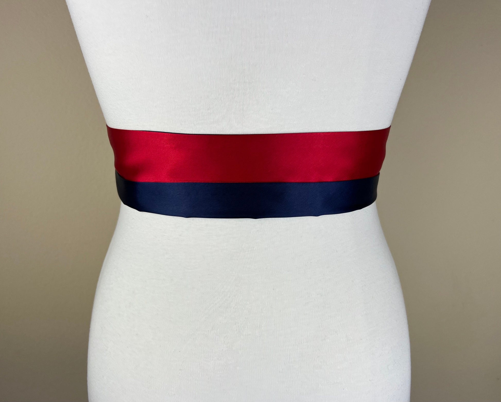 Color Block Navy & Red Satin Sash, Navy Sash Belt, Wide Navy and Red Wedding, Red, White Blue Wedding, Bridesmaid Sash, Satin Swank