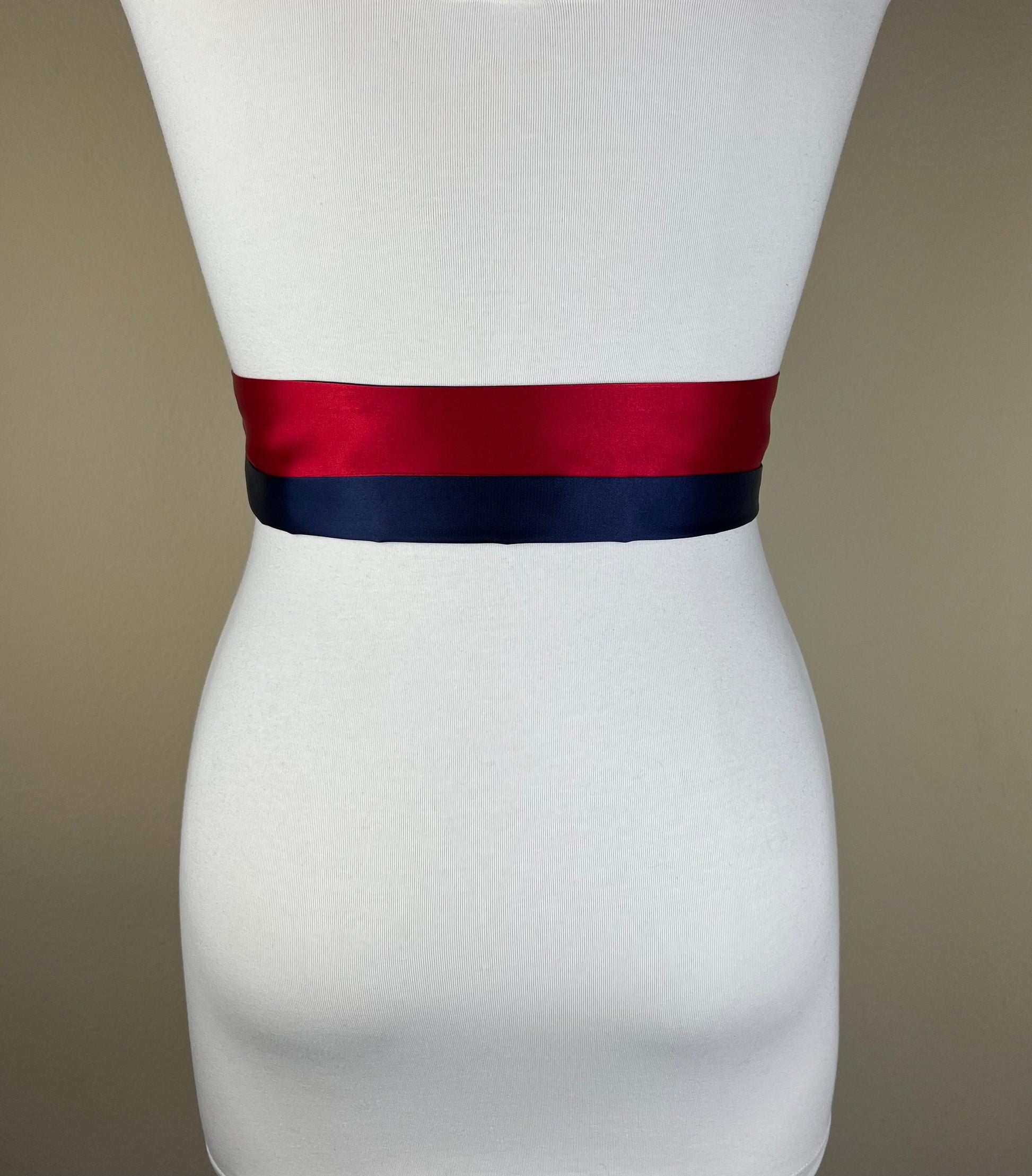 Color Block Navy & Red Satin Sash, Navy Sash Belt, Wide Navy and Red Wedding, Red, White Blue Wedding, Bridesmaid Sash, Satin Swank
