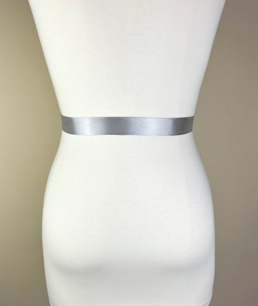 Extra Narrow Silver Sash, Bright Silver Satin Sash Belt, Skinny Sash Belt, Thin Sash Belt, Skinny Silver Belt, Satin Silver Belt Satin Swank