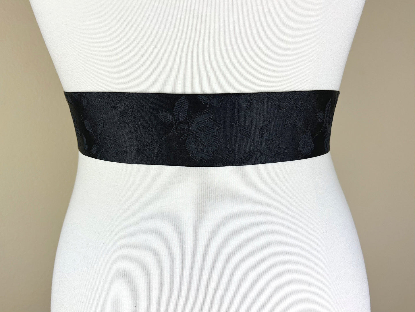 Narrow Black Satin Sash in Rose Jacquard, Black Rose Sash, Black Sash, Wedding Dress Sash, Bridesmaid Sash, Black Wedding, Satin Swank