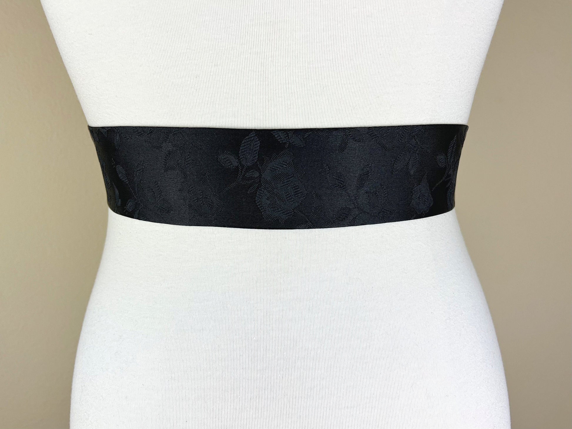 Narrow Black Satin Sash in Rose Jacquard, Black Rose Sash, Black Sash, Wedding Dress Sash, Bridesmaid Sash, Black Wedding, Satin Swank