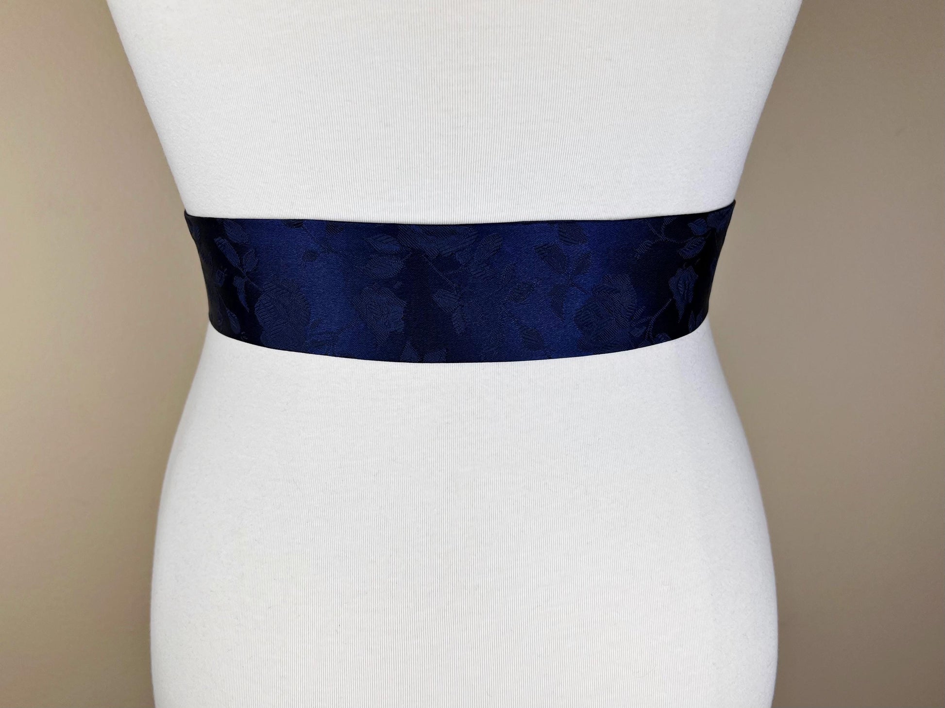 Navy Satin Sash in Rose Jacquard Print, Navy Sash, Navy Rose Sash, Navy Wedding Dress Sash, Navy Bridesmaid Sash, Navy Sash Belt Satin Swank