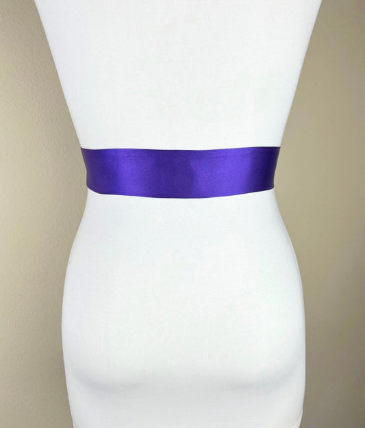 Narrow Purple Sash, Purple Satin Sash, Royal Purple Sash Belt, Purple Bridesmaid Sash, Purple Wedding Dress Sash, Bridal Sash, Satin Swank