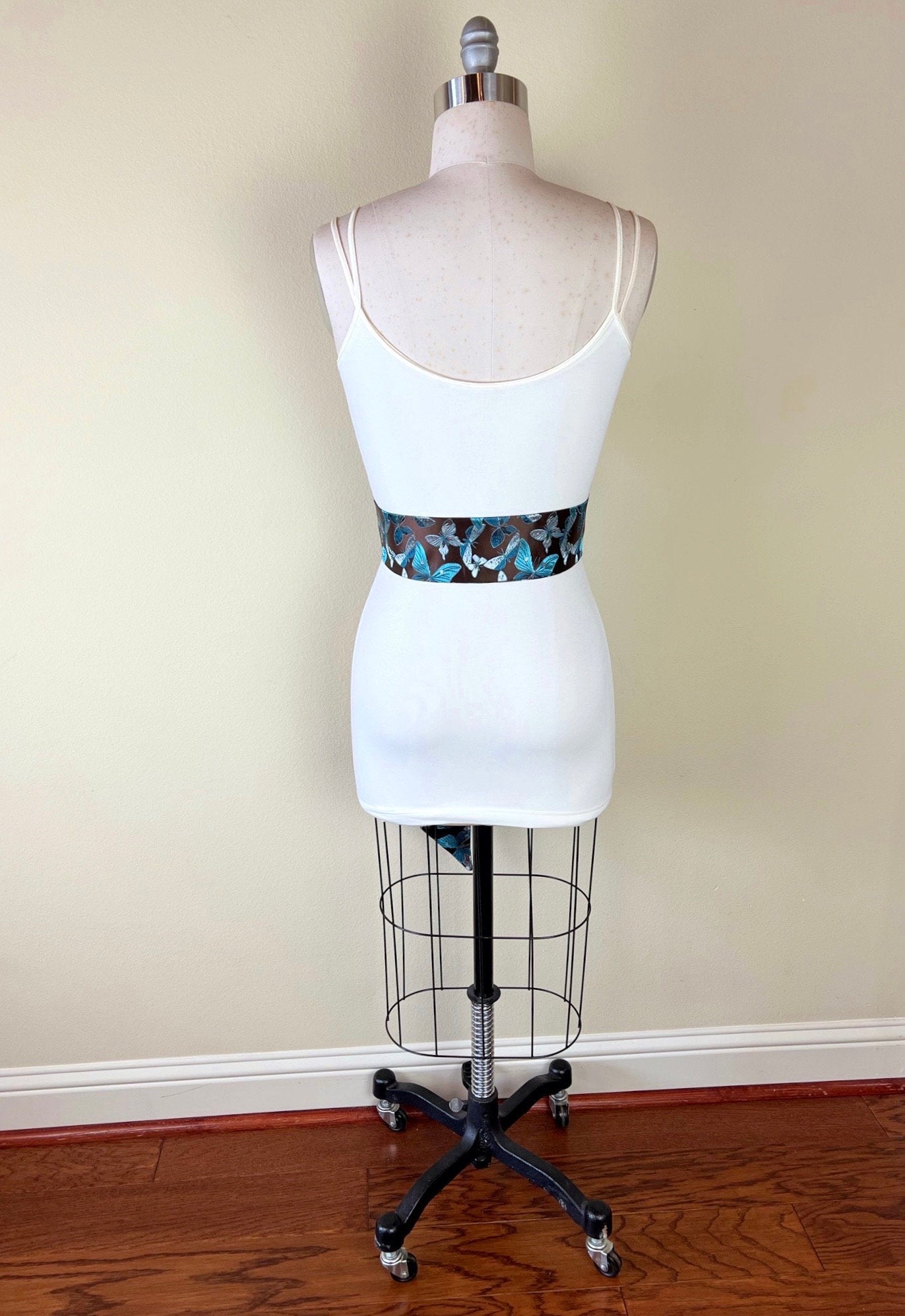 Butterfly Asian Brocade Sash Belt, Brown & Blue Butterfly Sash, Aqua Blue and Brown Sash Belt, Aqua Butterfly Chinese Brocade, Satin Swank