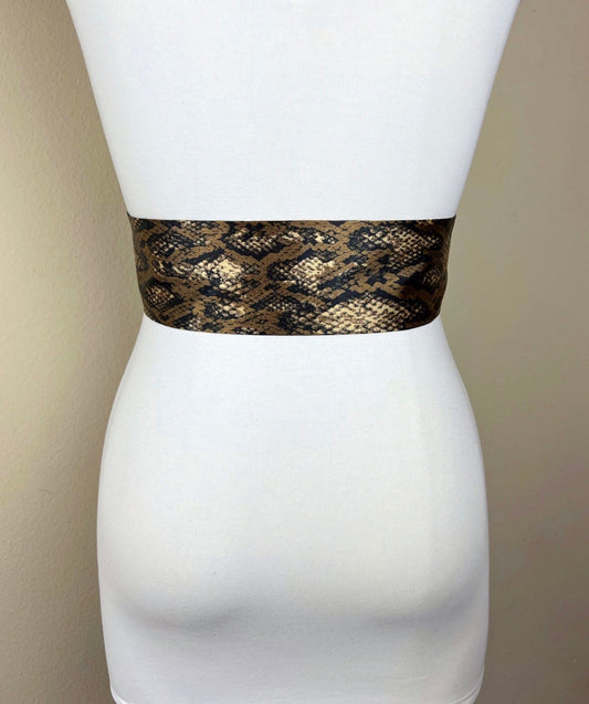 Bronze Python Print Sash, Brown & Gold Snakeskin Print Sash Belt, Python Print Sash, Brown Snake Print Sash, Snake Print Satin, Satin Swank