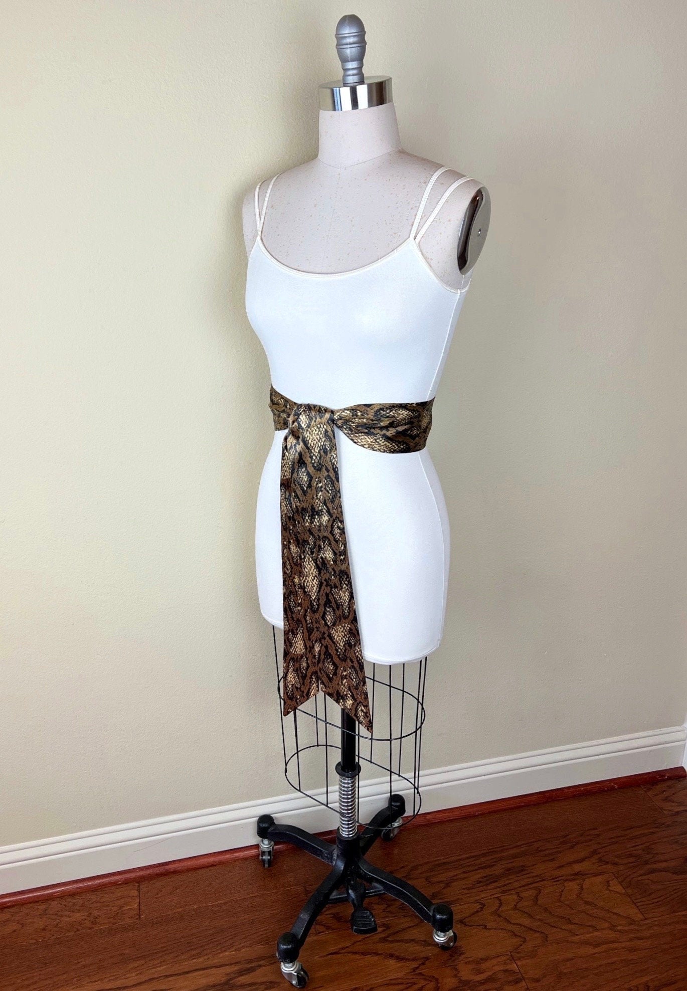 Bronze Python Print Sash, Brown & Gold Snakeskin Print Sash Belt, Python Print Sash, Brown Snake Print Sash, Snake Print Satin, Satin Swank