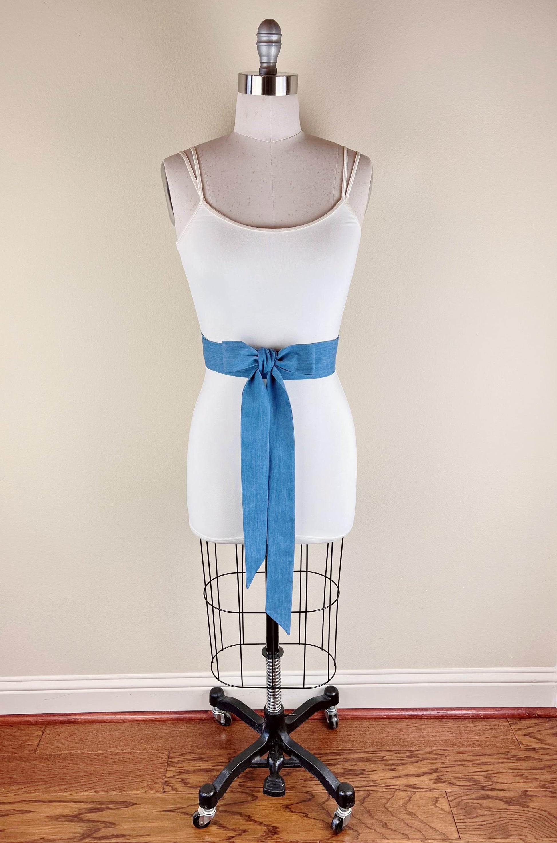 Extra Long Denim Sash, Light Wash Denim Sash, Narrow Denim Belt, Faded Denim Sash Belt, Light Denim Belt, Denim Accessories, Satin Swank