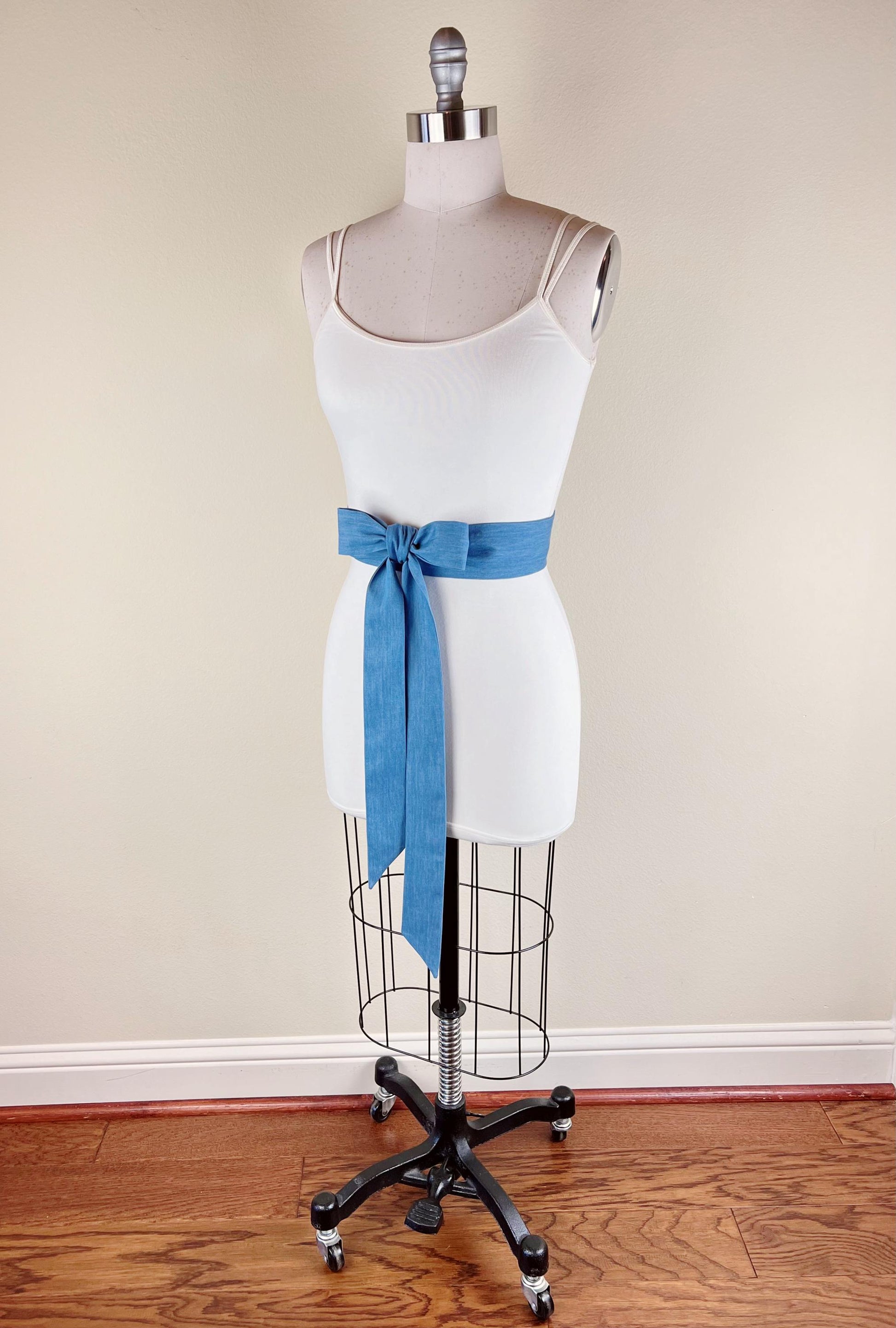 Extra Long Denim Sash, Light Wash Denim Sash, Narrow Denim Belt, Faded Denim Sash Belt, Light Denim Belt, Denim Accessories, Satin Swank