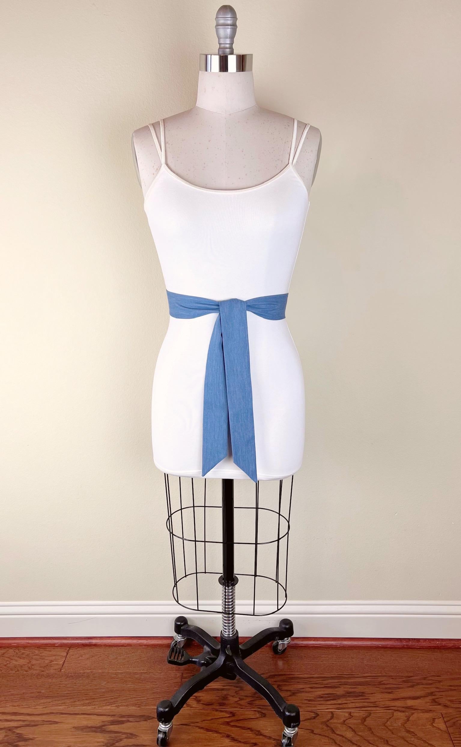 Narrow Denim Sash, Light Wash Denim Sash, Denim Belt, Faded Denim Accessories, Sash Belt, Light Denim Belt, Denim Accessories, Satin Swank