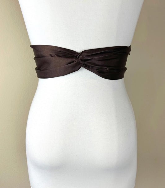 Chocolate Brown Sash, Chocolate Satin Sash, Reversible Waist Wrap Belt, Obi Sash Bow Belt, Bridesmaid Sash, Wedding Bridal Sash, Satin Swank