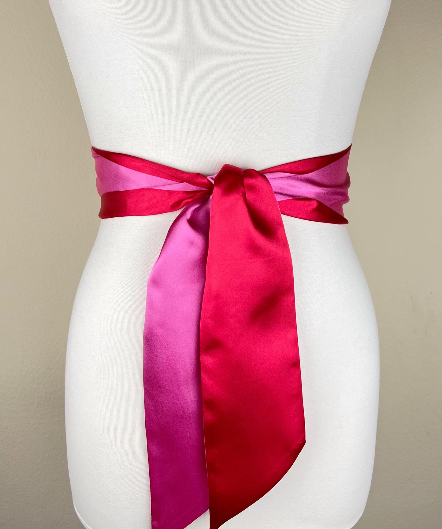 Color Block Red & Pink Satin Sash, Wide Pink + Red Sash Belt, Two Tone Satin Sash Belt, Color Block Dress Sash, Red Satin Sash, Satin Swank
