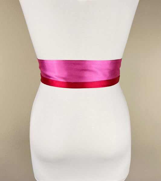 Color Block Red & Pink Satin Sash, Wide Pink + Red Sash Belt, Two Tone Satin Sash Belt, Color Block Dress Sash, Red Satin Sash, Satin Swank