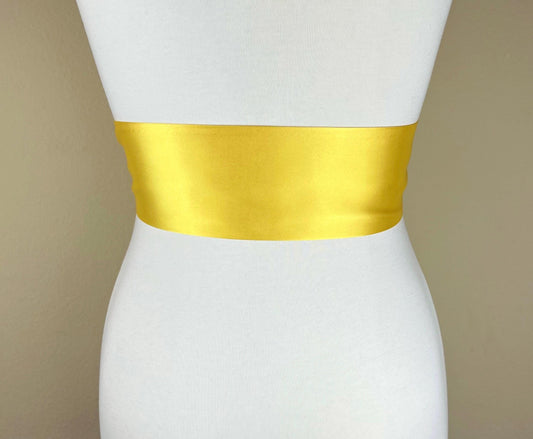 Sunny Yellow Satin Sash, Yellow Sash Belt, Wide Yellow Wedding Dress Sash, Yellow Bridal Sash Belt, Lemon Yellow Bridesmaid Sash Satin Swank