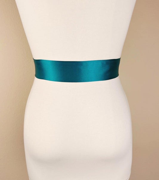 Narrow Teal Satin Sash, Teal Sash Belt, Deep Turquoise Bridesmaid Sash, Bridal Sash, Teal Wedding Dress Sash, Wedding Gown Sash, Satin Swank