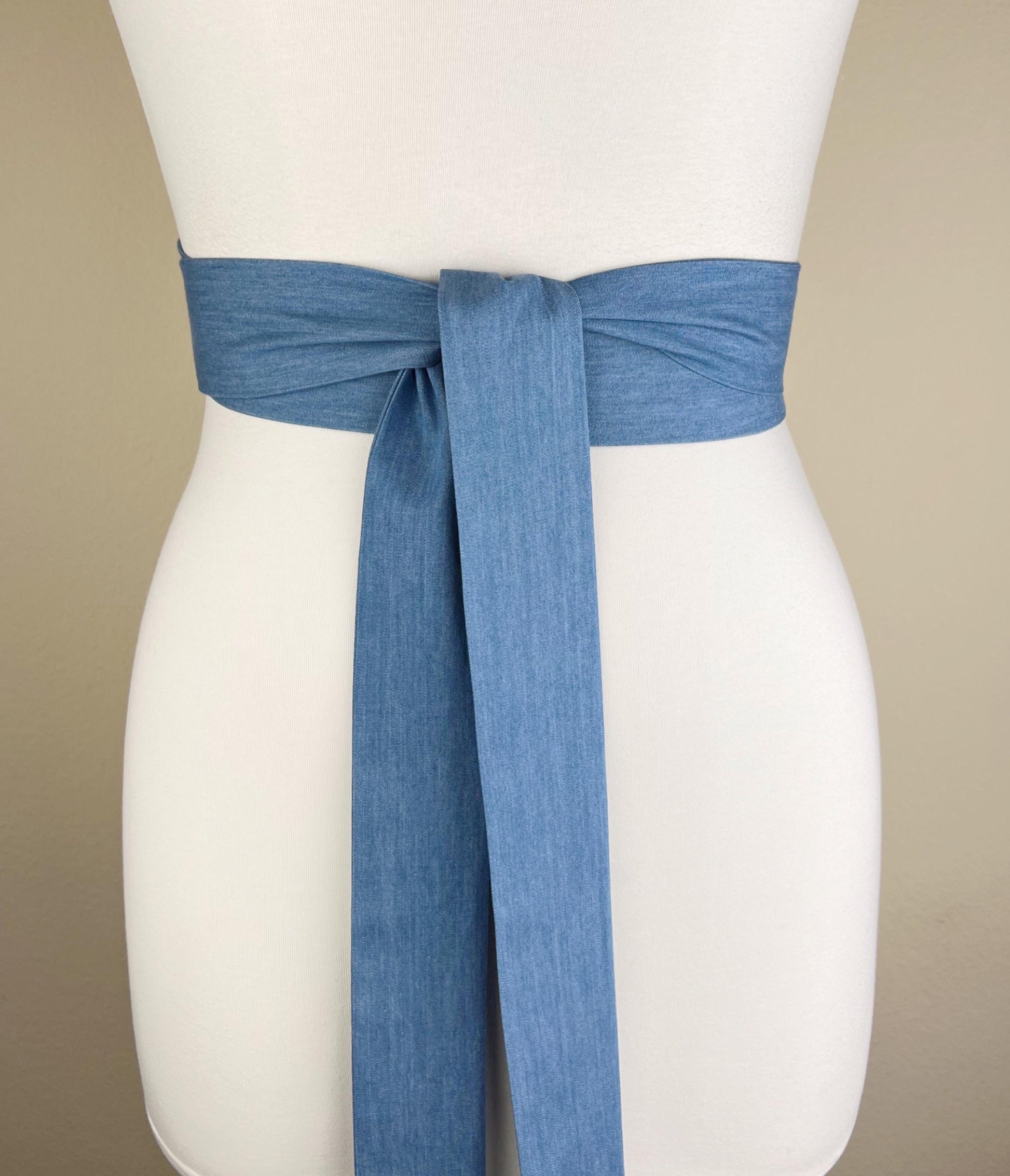 Extra Long Denim Sash, Light Wash Denim Sash, Narrow Denim Belt, Faded Denim Sash Belt, Light Denim Belt, Denim Accessories, Satin Swank