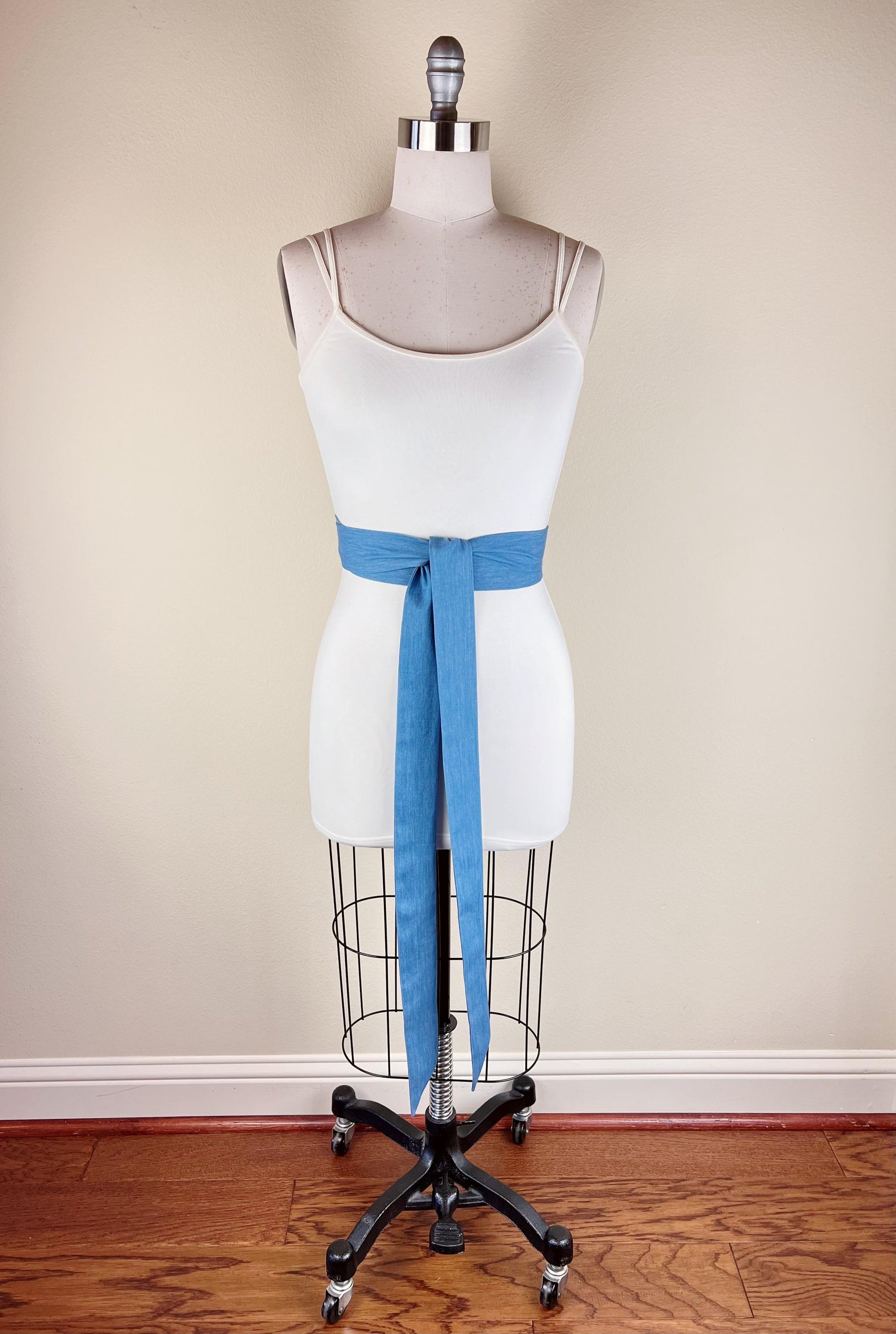 Extra Long Denim Sash, Light Wash Denim Sash, Narrow Denim Belt, Faded Denim Sash Belt, Light Denim Belt, Denim Accessories, Satin Swank