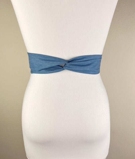 Extra Long Denim Sash, Light Wash Denim Sash, Narrow Denim Belt, Faded Denim Sash Belt, Light Denim Belt, Denim Accessories, Satin Swank
