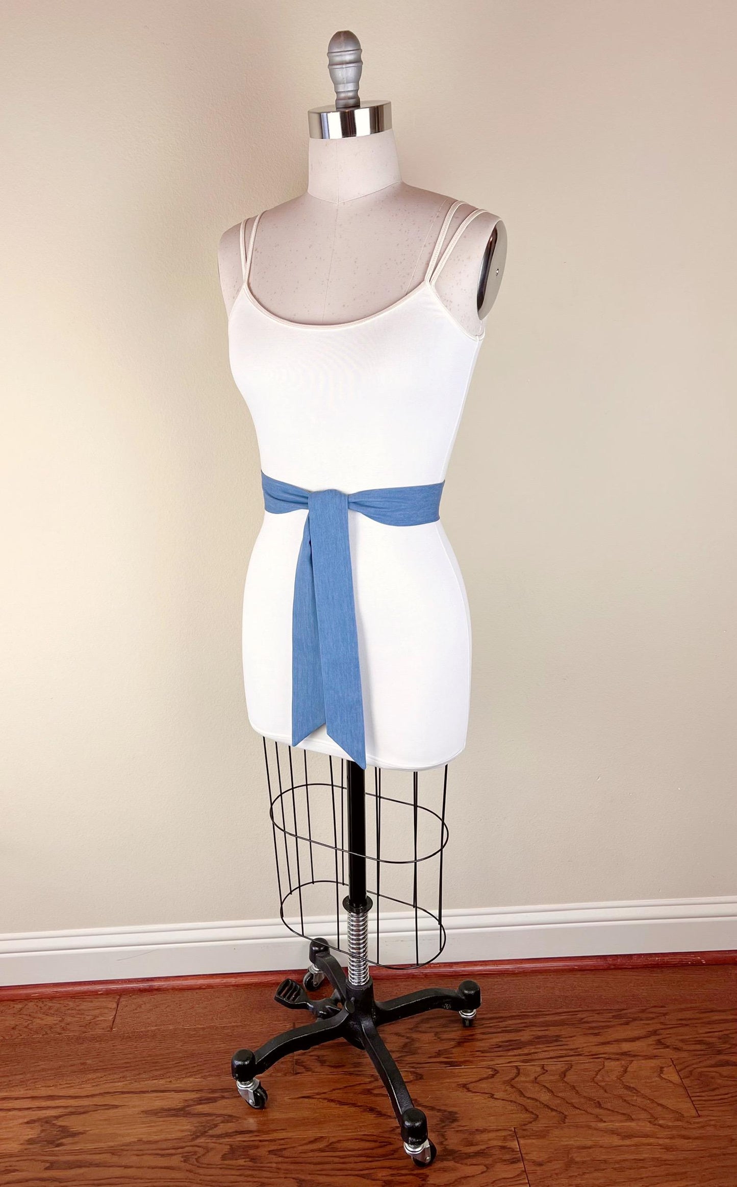 Narrow Denim Sash, Light Wash Denim Sash, Denim Belt, Faded Denim Accessories, Sash Belt, Light Denim Belt, Denim Accessories, Satin Swank