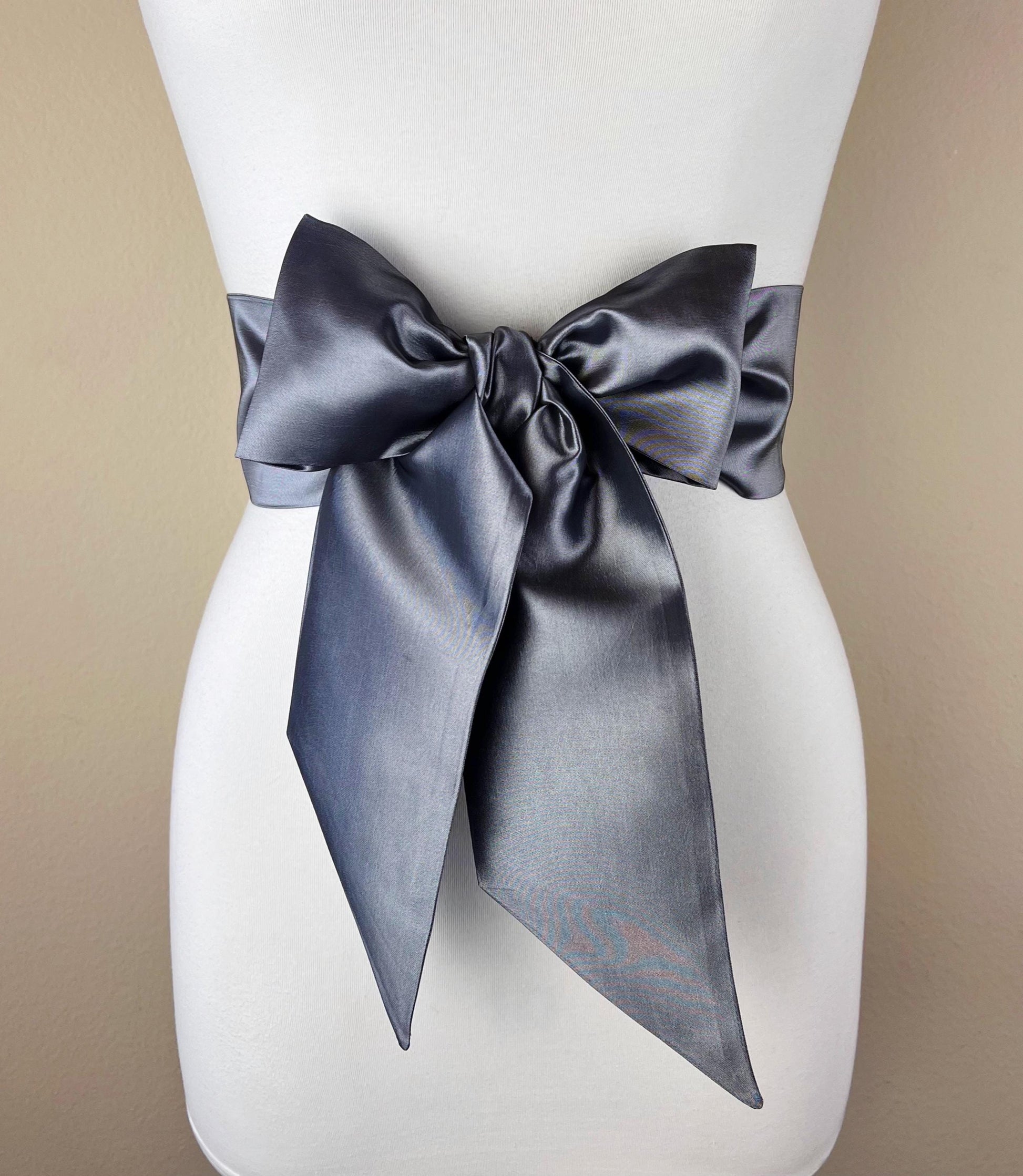 Crisp Taffeta Sash in Charcoal Gray, Dark Gray Taffeta Bow Belt, Charcoal Dress Sash, Taffeta Ball Gown Sash, Gray Sash Belt, Satin Swank
