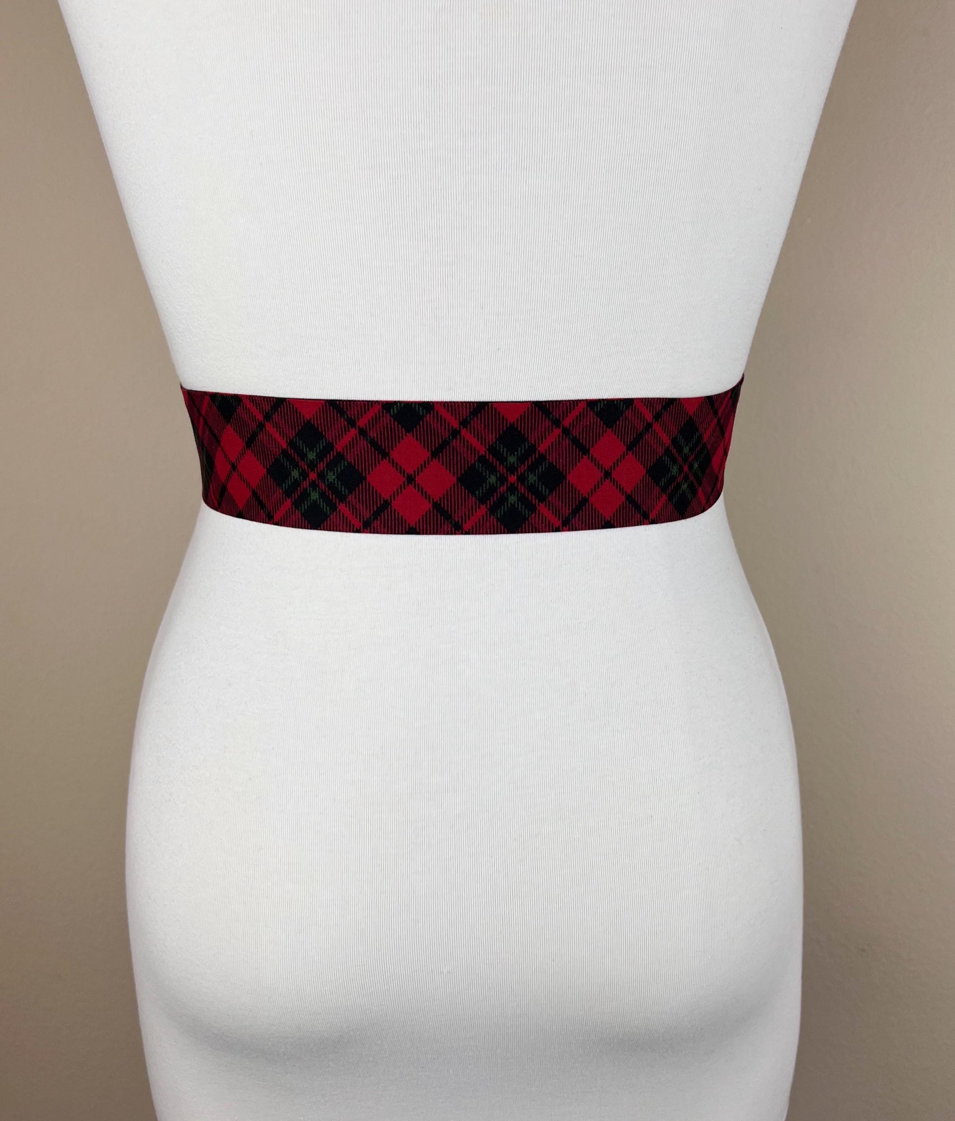 Narrow Red & Black Plaid Sash, Christmas Plaid Sash Belt, Red and Black Tartan Sash, Christmas Tartan Sash Belt, Red Plaid Belt, Satin Swank