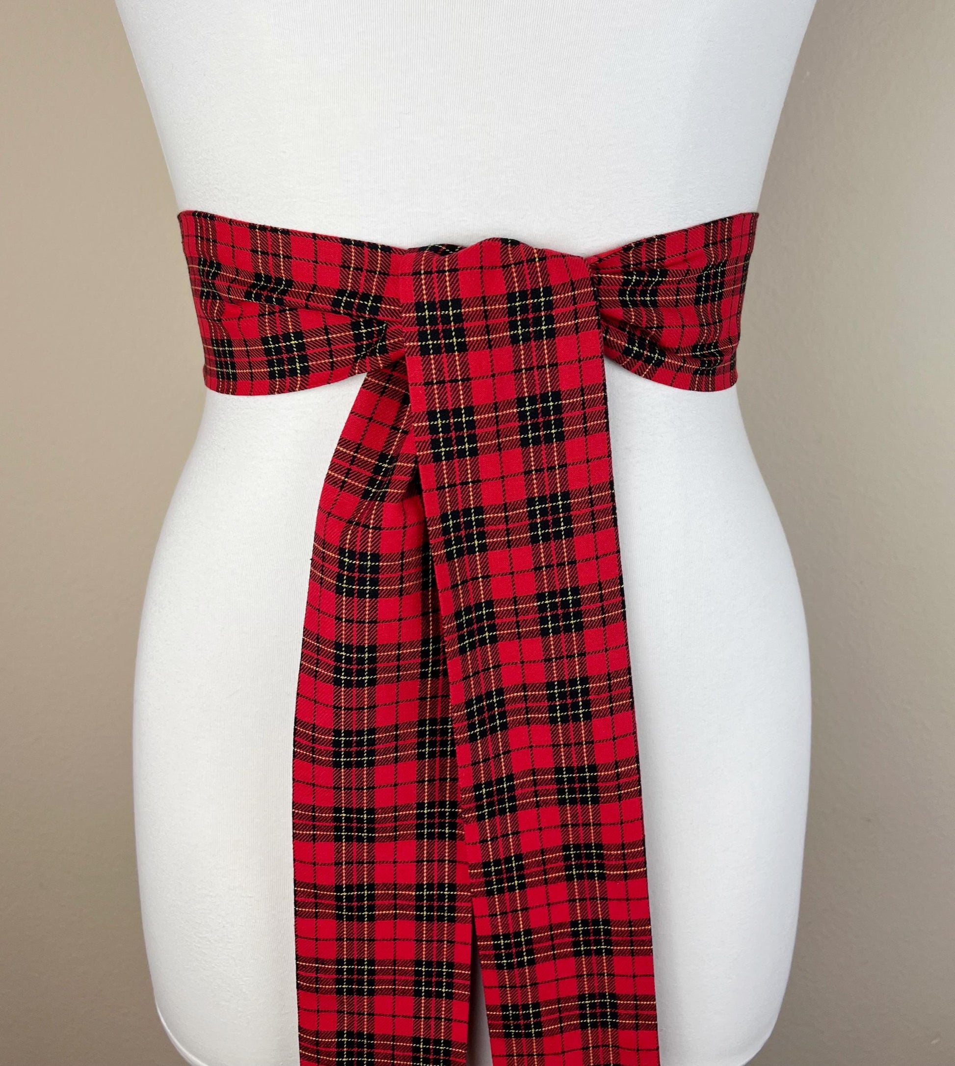 Wide Red & Black Plaid Sash, Black and Red Tartan Sash Belt, Red and Black Tartan Sash, Tartan Accessories, Red Plaid Sash, Satin Swank