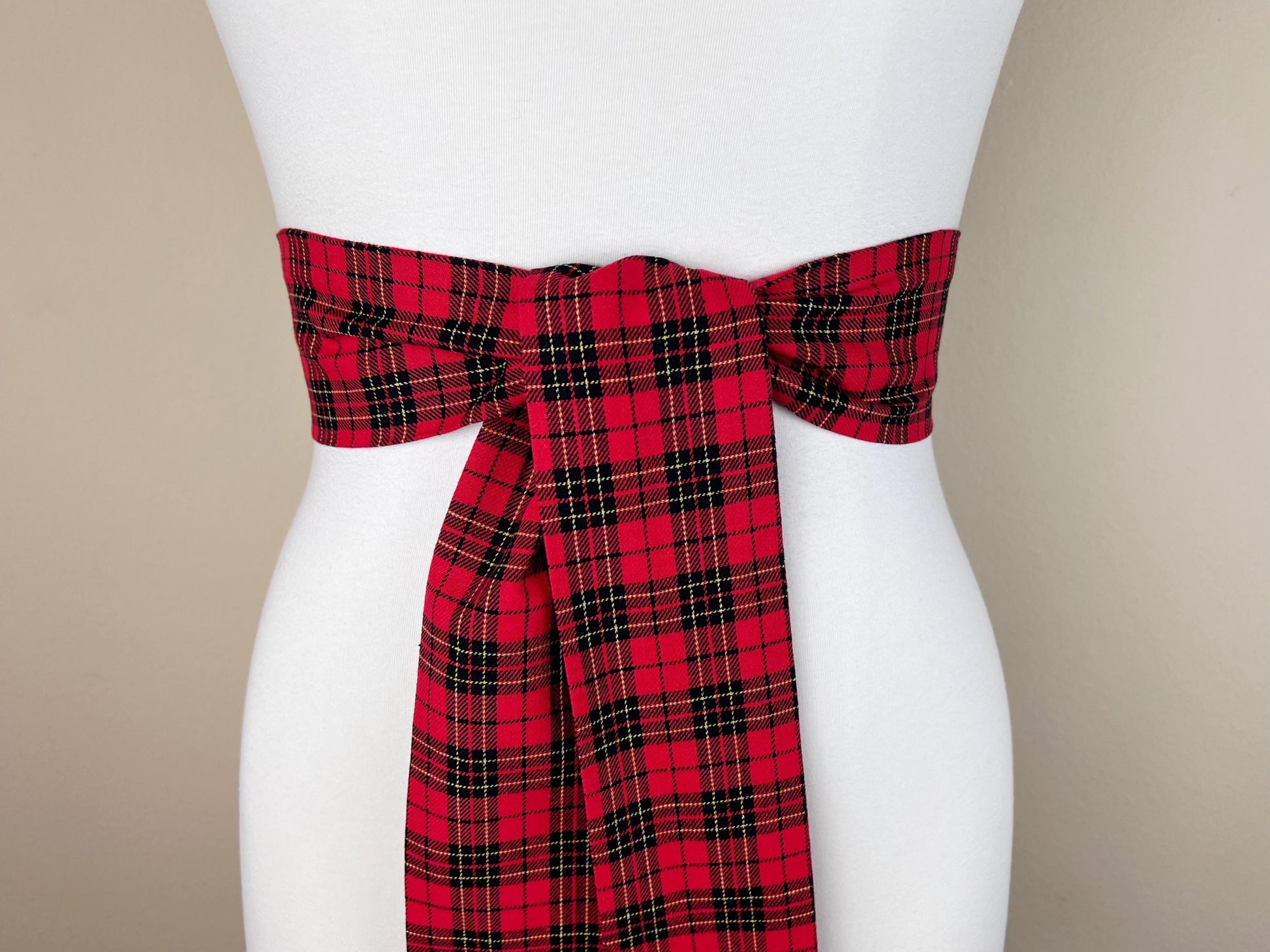 Wide Red & Black Plaid Sash, Black and Red Tartan Sash Belt, Red and Black Tartan Sash, Tartan Accessories, Red Plaid Sash, Satin Swank