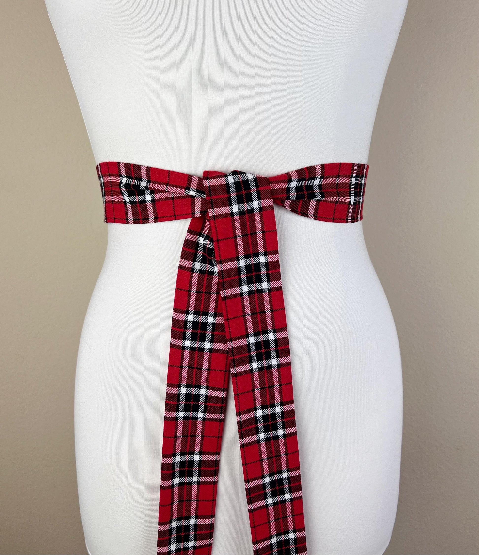 Narrow Red & Black Plaid Sash, Black and Red Tartan Sash Belt, Red and Black Tartan Sash, Tartan Accessories, Red Plaid Sash, Satin Swank