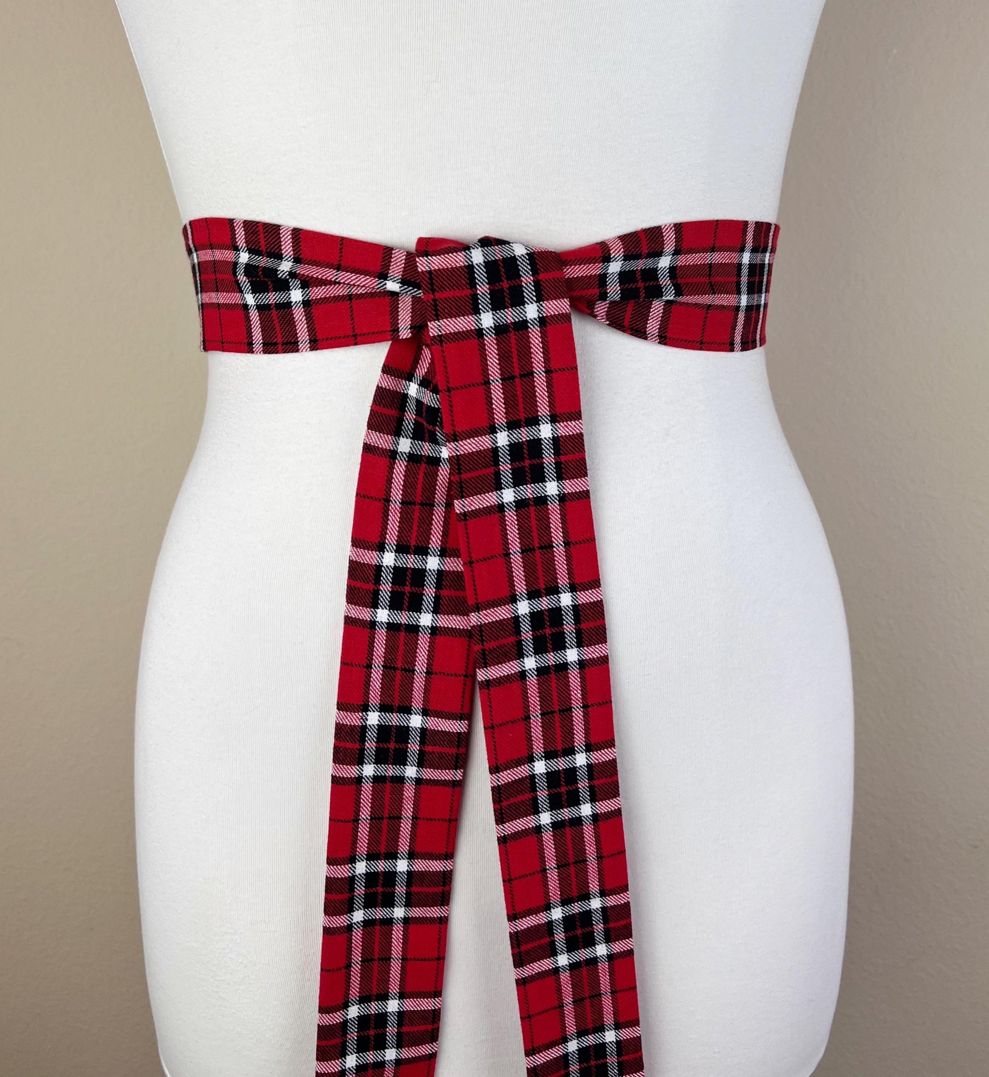 Narrow Red & Black Plaid Sash, Black and Red Tartan Sash Belt, Red and Black Tartan Sash, Tartan Accessories, Red Plaid Sash, Satin Swank