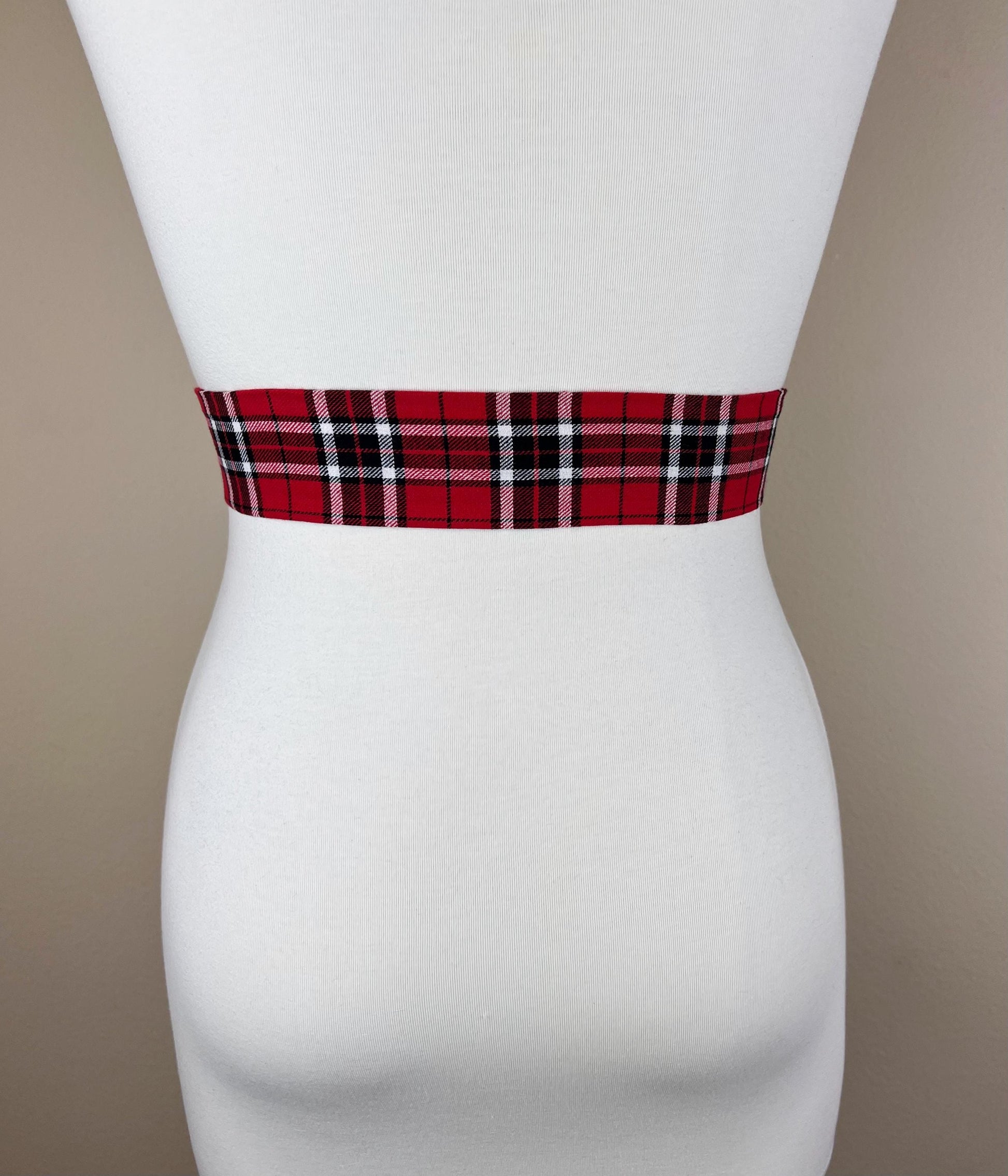 Narrow Red & Black Plaid Sash, Black and Red Tartan Sash Belt, Red and Black Tartan Sash, Tartan Accessories, Red Plaid Sash, Satin Swank