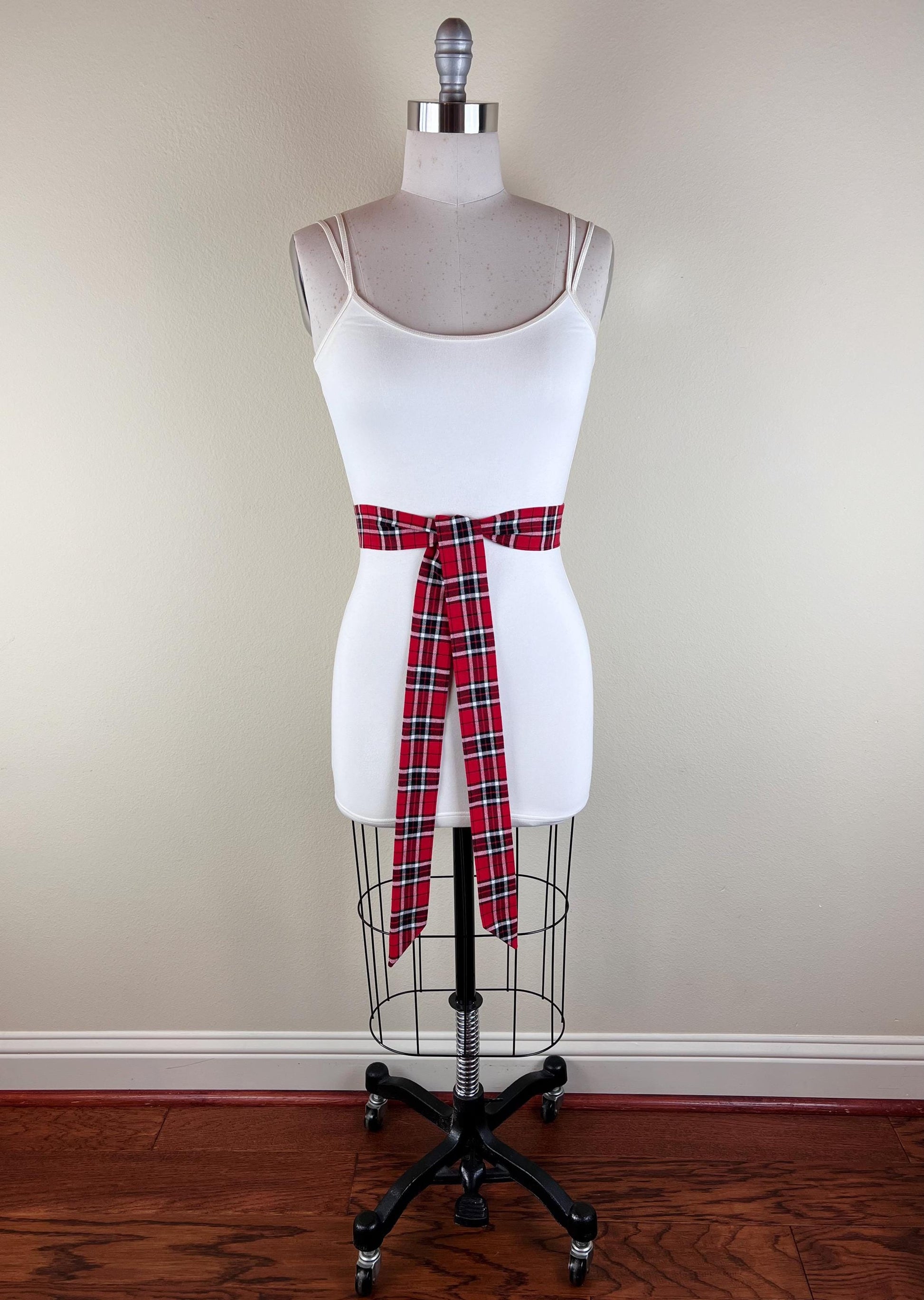 Narrow Red & Black Plaid Sash, Black and Red Tartan Sash Belt, Red and Black Tartan Sash, Tartan Accessories, Red Plaid Sash, Satin Swank