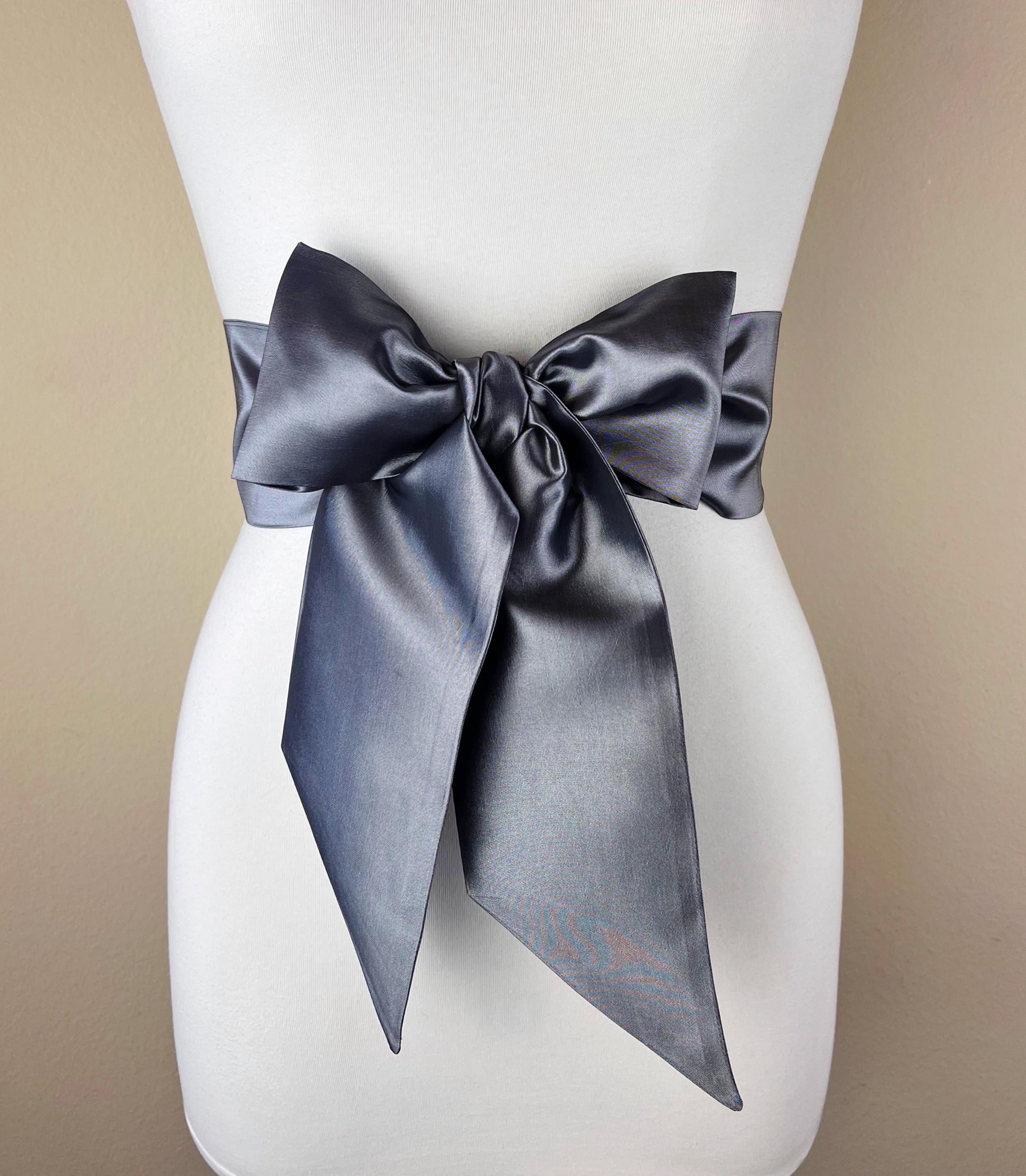 Crisp Taffeta Sash in Charcoal Gray, Dark Gray Taffeta Bow Belt, Charcoal Dress Sash, Taffeta Ball Gown Sash, Gray Sash Belt, Satin Swank
