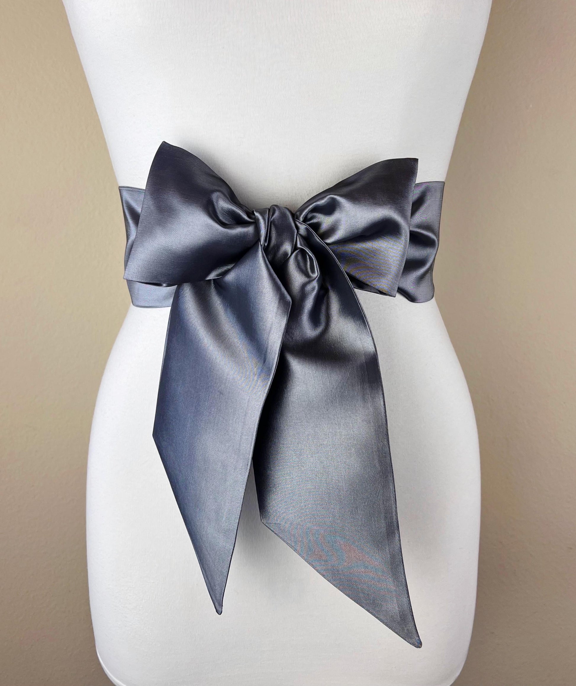 Crisp Taffeta Sash in Charcoal Gray, Dark Gray Taffeta Bow Belt, Charcoal Dress Sash, Taffeta Ball Gown Sash, Gray Sash Belt, Satin Swank