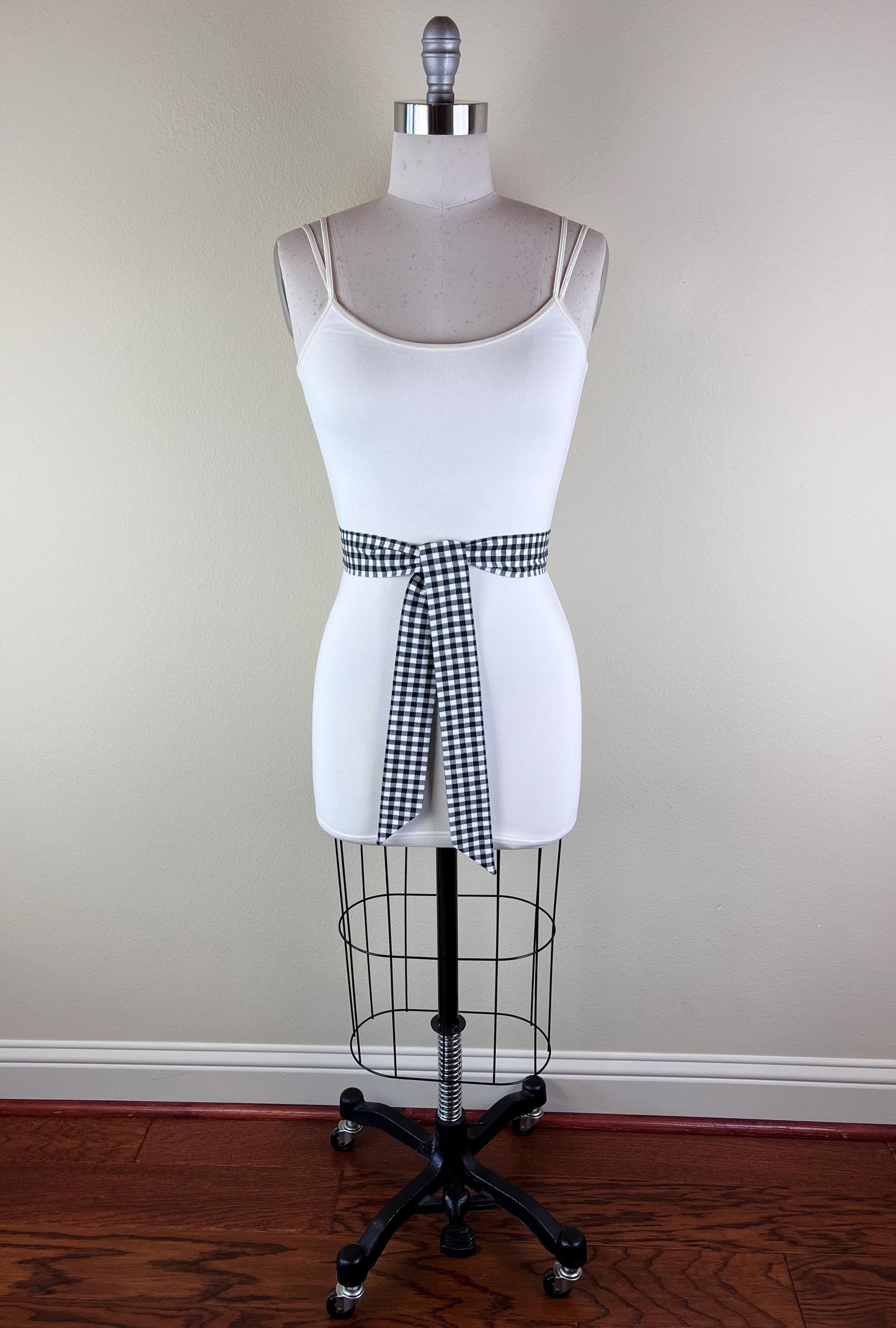 Narrow Black & White Buffalo Plaid Sash Belt, Black and White Check Sash, White and Black Sash, Gingham Belt, Checkerboard Belt, Satin Swank