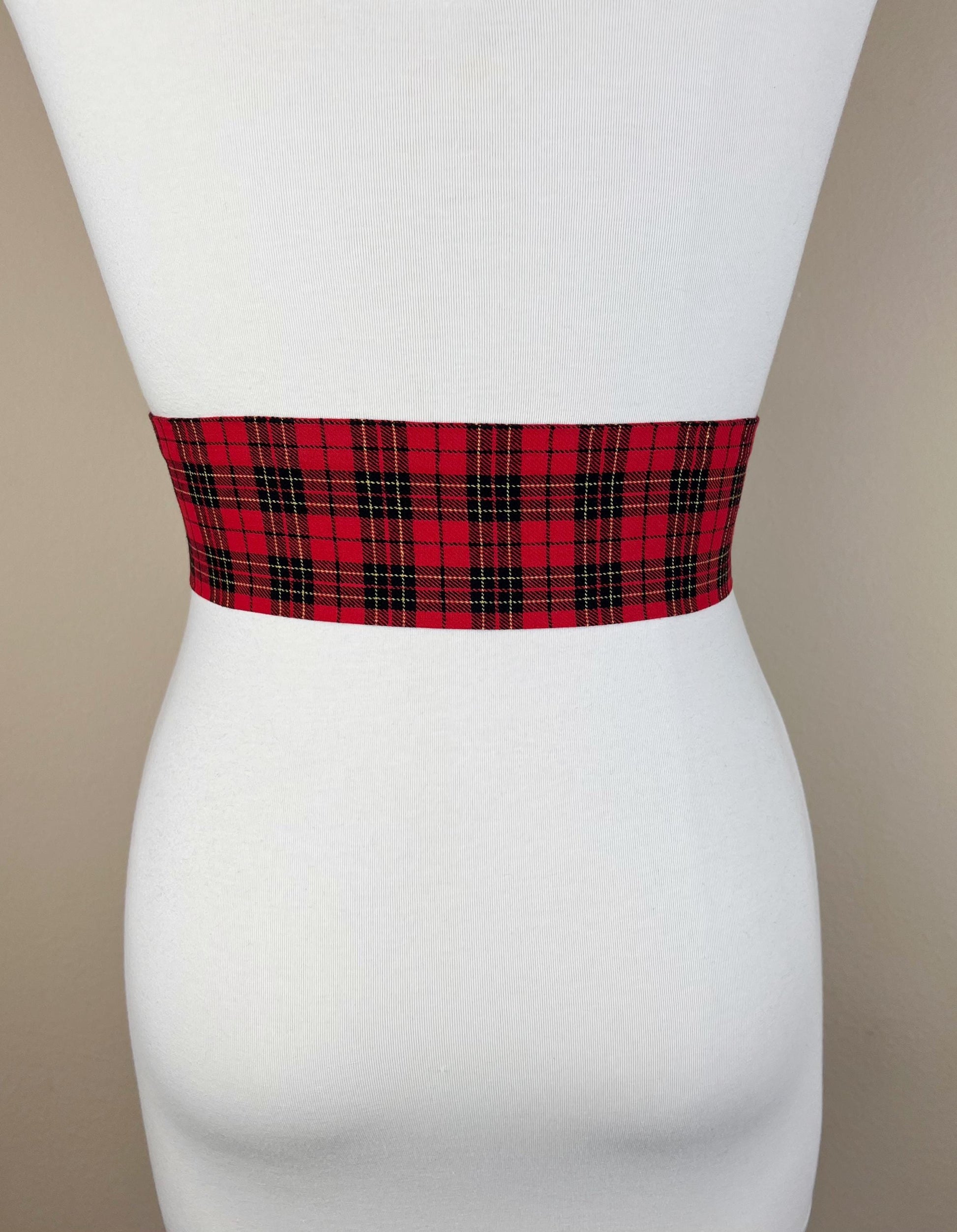 Wide Red & Black Plaid Sash, Black and Red Tartan Sash Belt, Red and Black Tartan Sash, Tartan Accessories, Red Plaid Sash, Satin Swank