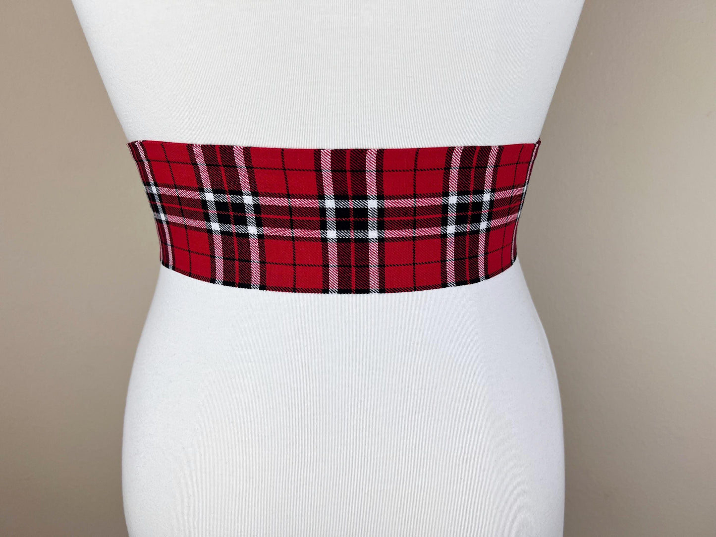 Wide Red & Black Plaid Sash, Black and Red Tartan Sash Belt, Red and Black Tartan Sash, Tartan Accessories, Red Plaid Sash, Satin Swank