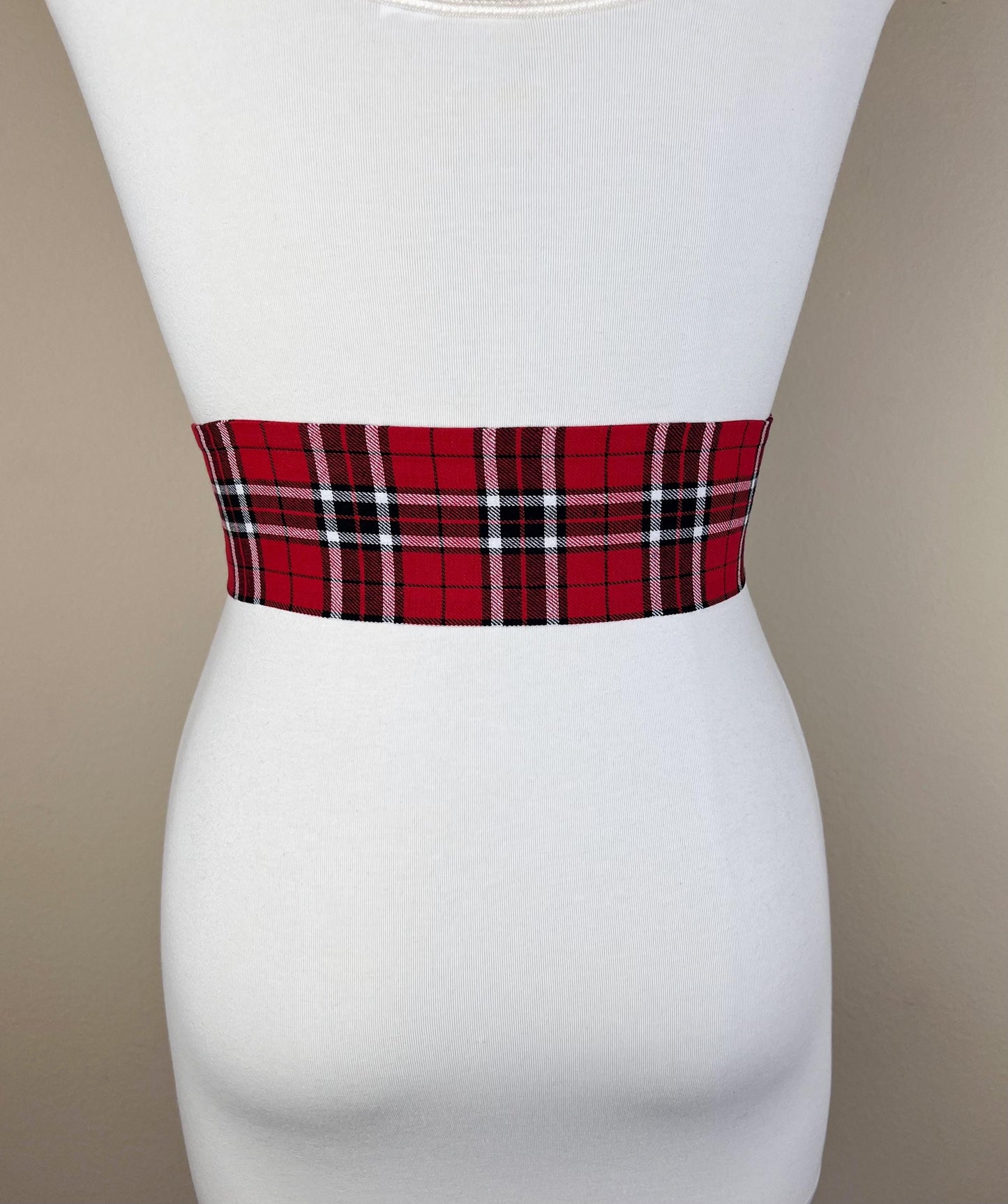 Wide Red & Black Plaid Sash, Black and Red Tartan Sash Belt, Red and Black Tartan Sash, Tartan Accessories, Red Plaid Sash, Satin Swank