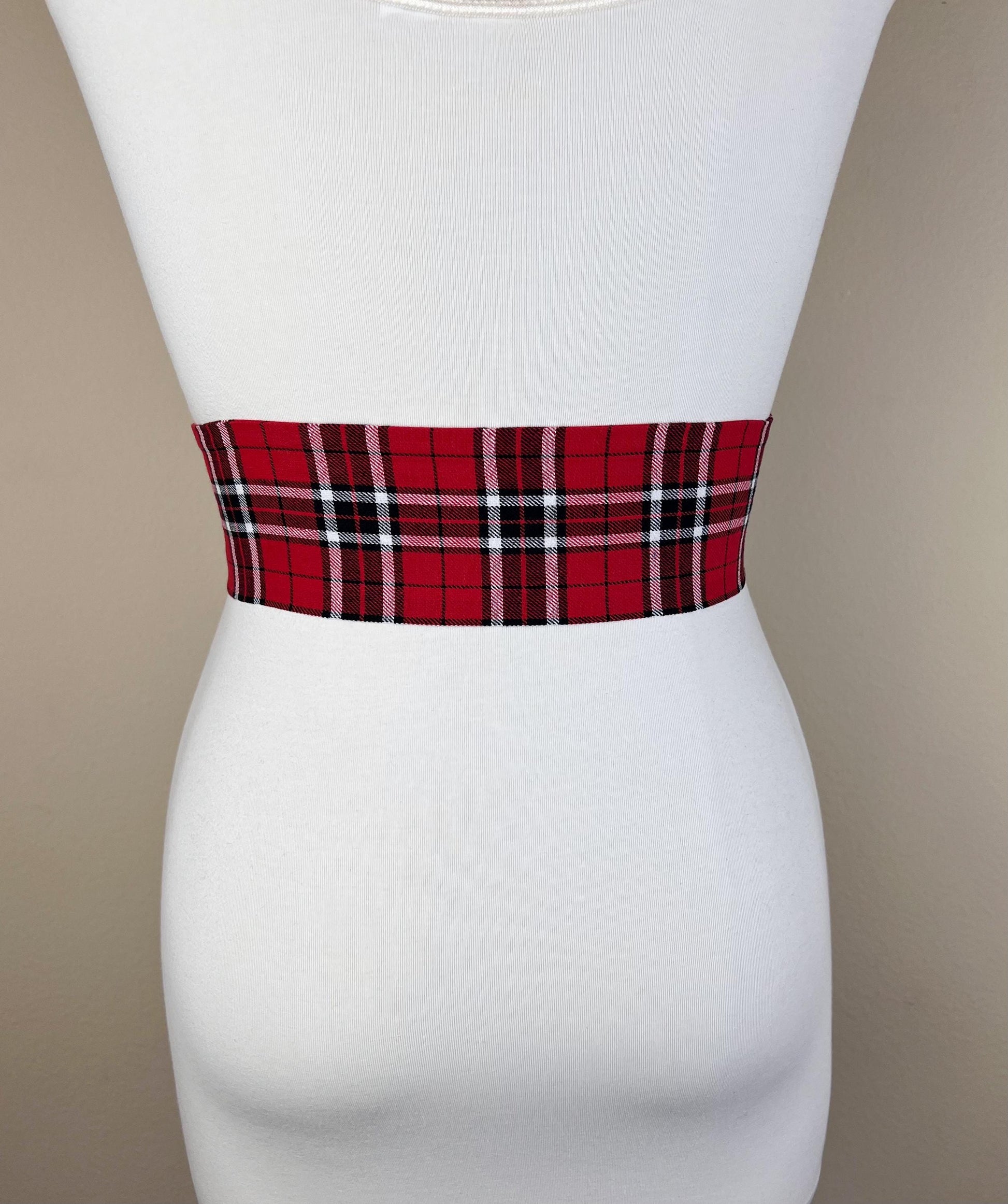 Wide Red & Black Plaid Sash, Black and Red Tartan Sash Belt, Red and Black Tartan Sash, Tartan Accessories, Red Plaid Sash, Satin Swank