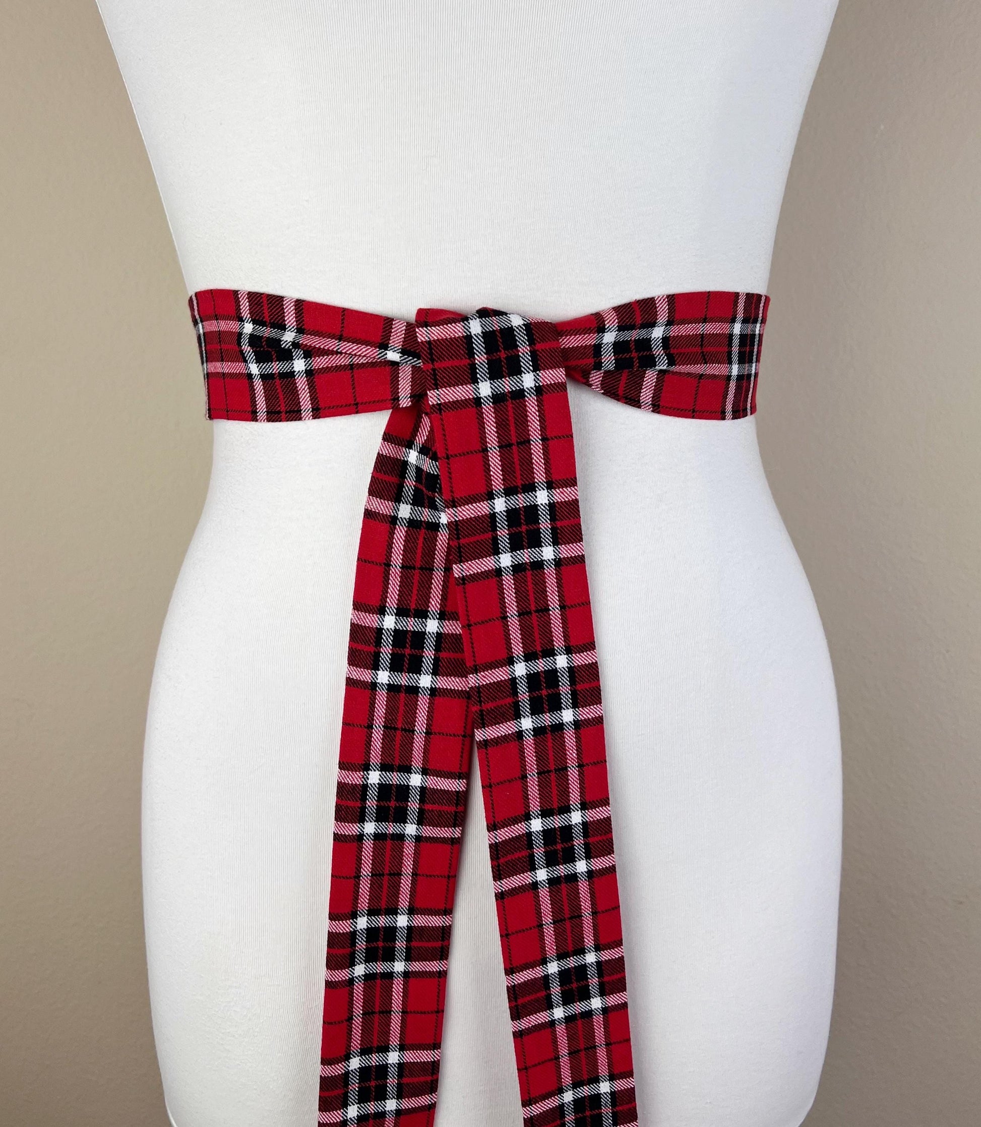 Narrow Red & Black Plaid Sash, Black and Red Tartan Sash Belt, Red and Black Tartan Sash, Tartan Accessories, Red Plaid Sash, Satin Swank