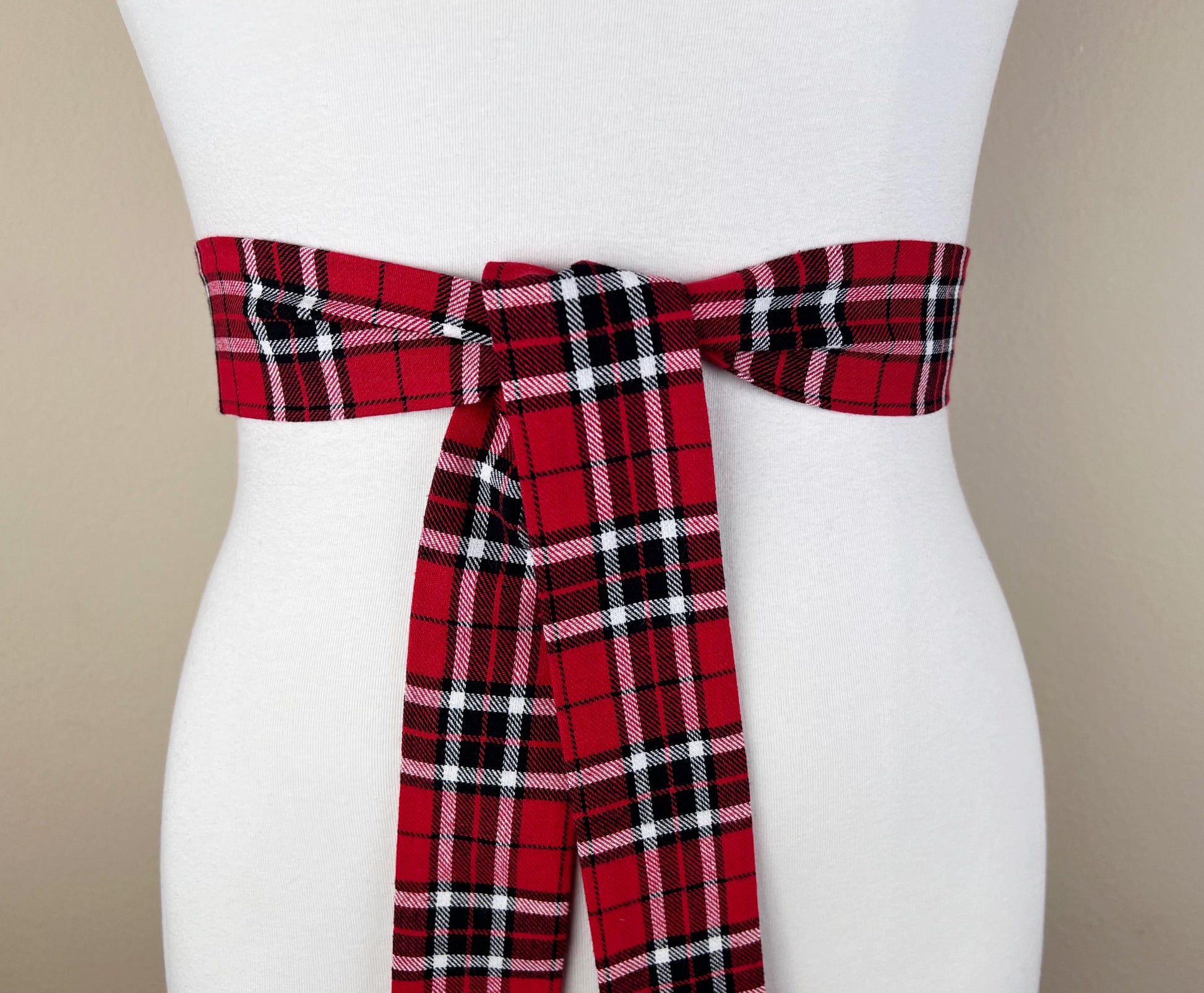 Narrow Red & Black Plaid Sash, Black and Red Tartan Sash Belt, Red and Black Tartan Sash, Tartan Accessories, Red Plaid Sash, Satin Swank