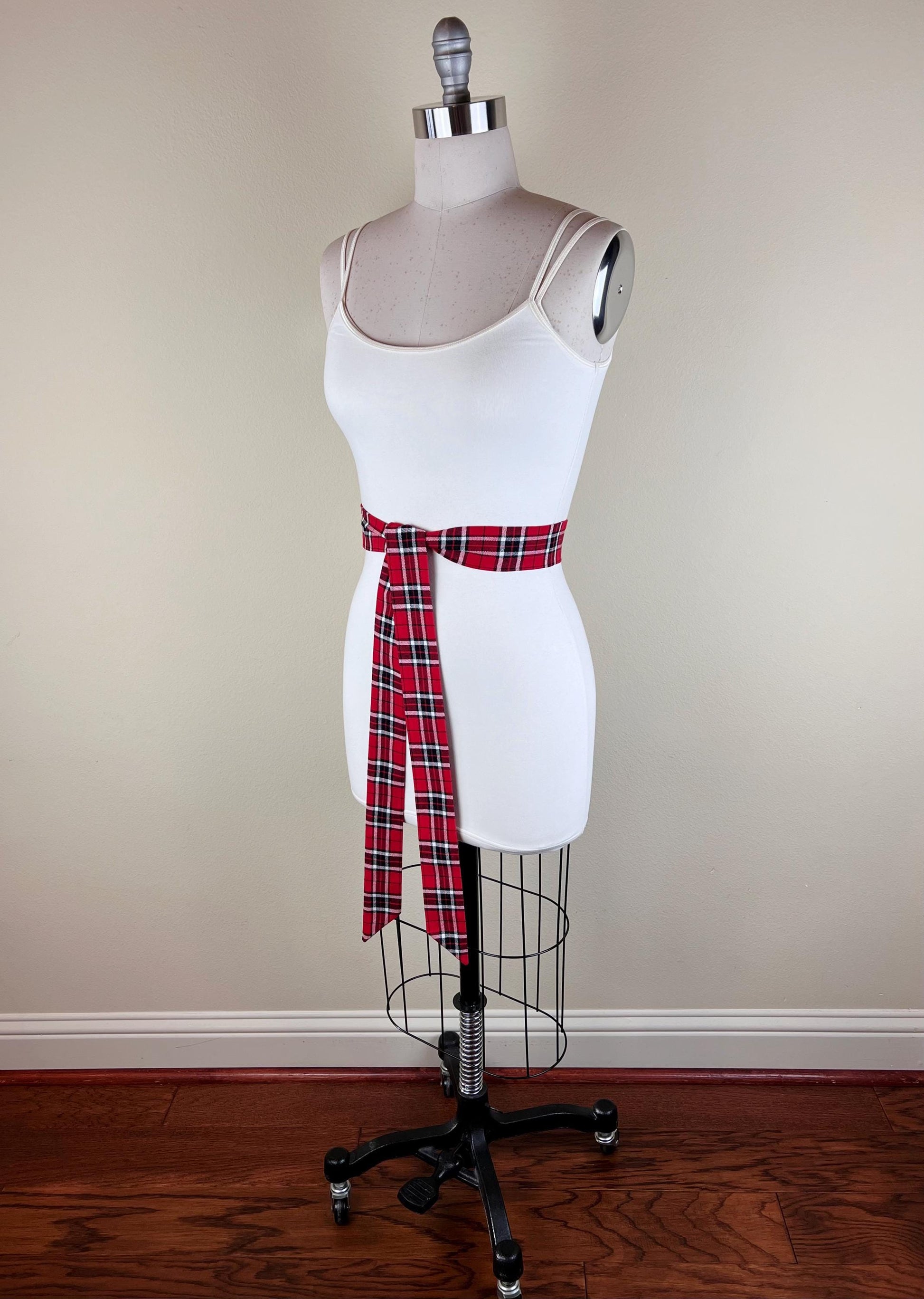 Narrow Red & Black Plaid Sash, Black and Red Tartan Sash Belt, Red and Black Tartan Sash, Tartan Accessories, Red Plaid Sash, Satin Swank