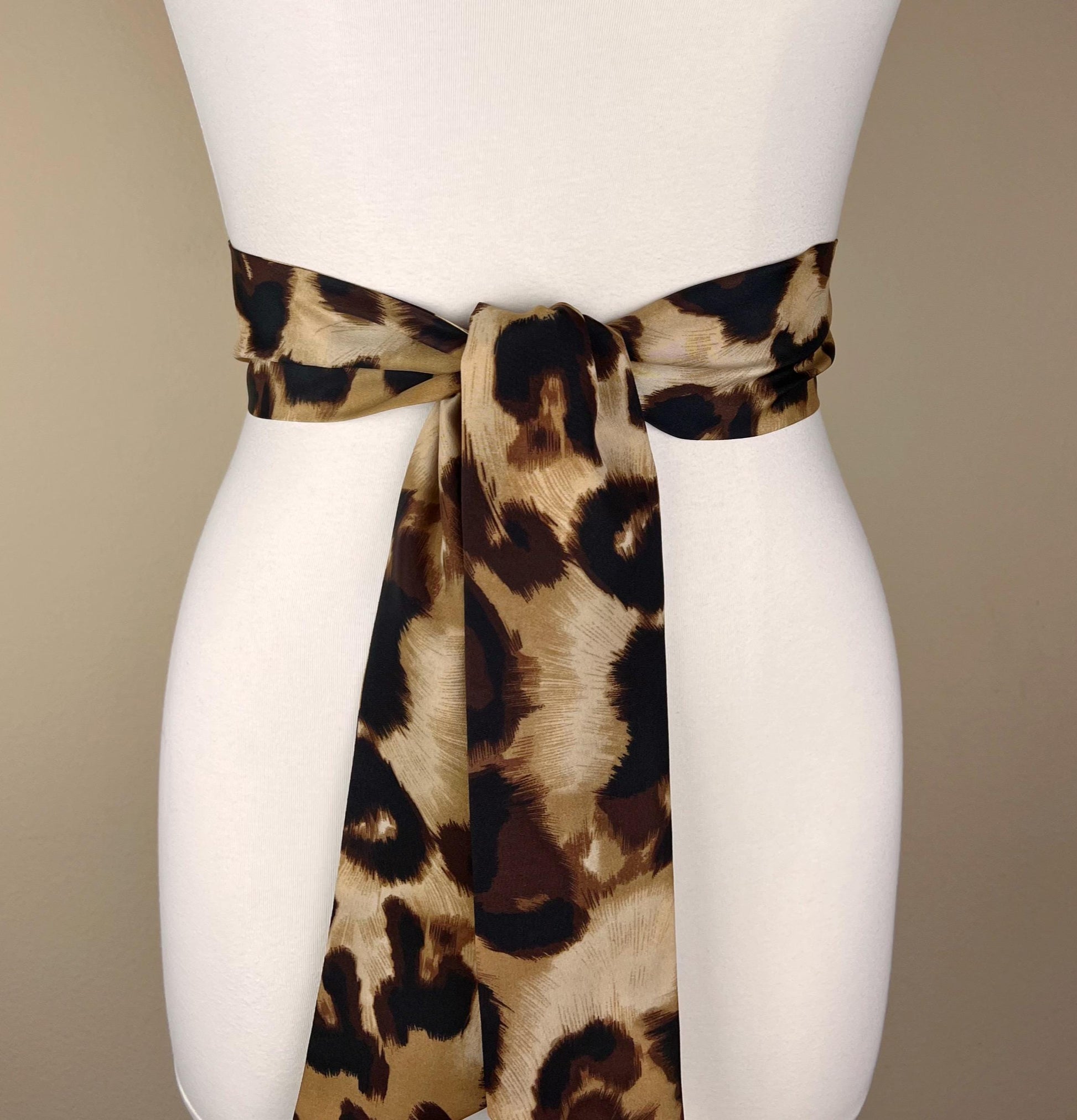Big Cat Leopard Sash Belt, Wide Leopard Print Sash Belt, Animal Print Sash, Brown Leopard Belt, Leopard Print Accessories, Satin Swank