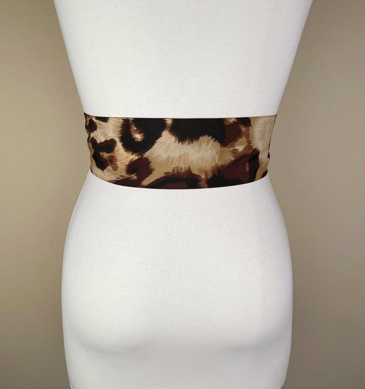 Big Cat Leopard Sash Belt, Wide Leopard Print Sash Belt, Animal Print Sash, Brown Leopard Belt, Leopard Print Accessories, Satin Swank
