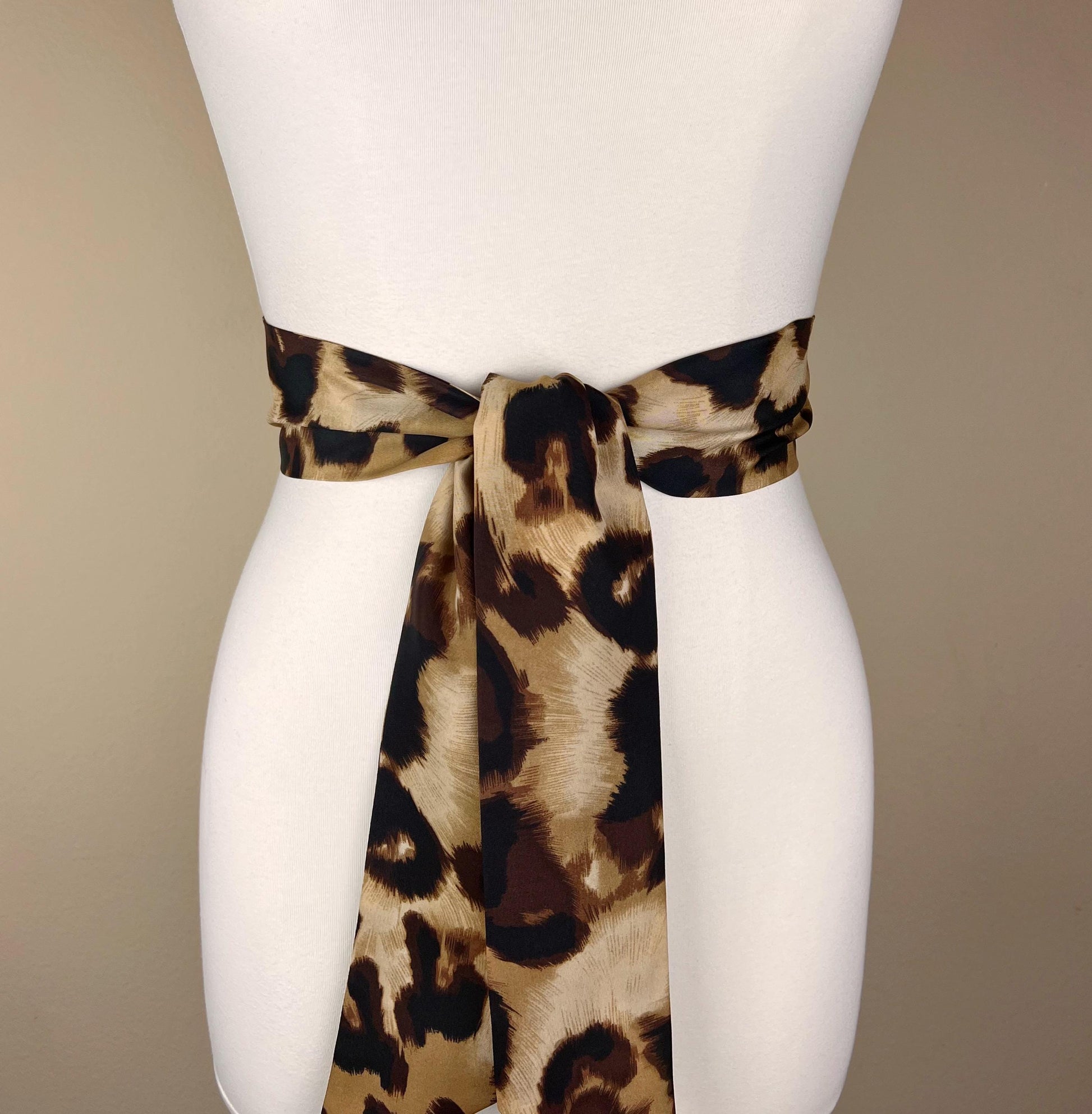 Big Cat Leopard Sash Belt, Wide Leopard Print Sash Belt, Animal Print Sash, Brown Leopard Belt, Leopard Print Accessories, Satin Swank