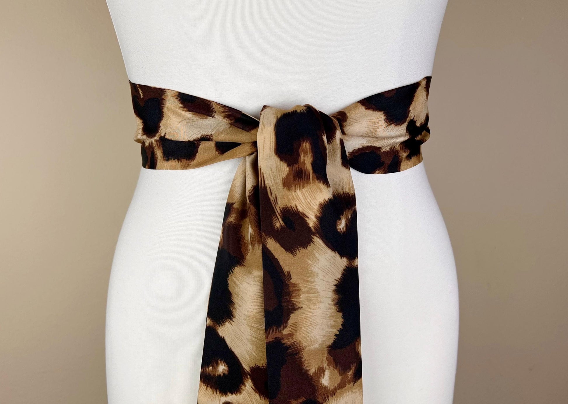 Big Cat Leopard Sash Belt, Wide Leopard Print Sash Belt, Animal Print Sash, Brown Leopard Belt, Leopard Print Accessories, Satin Swank