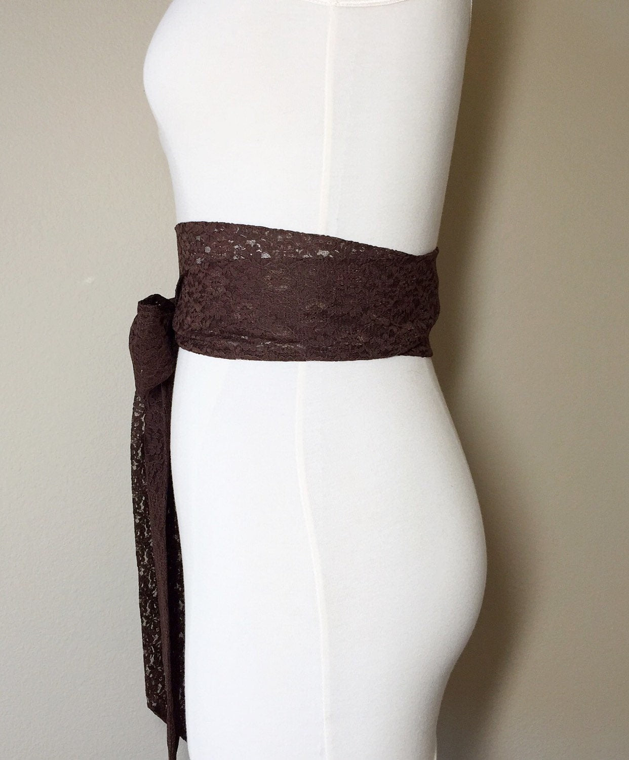 Chocolate Brown Lace Sash, Extra Long Lace Sash, Wedding Dress Sash, Chocolate Lace Sash Bridal Belt, Long Length Lace Wrap Belt Satin Swank