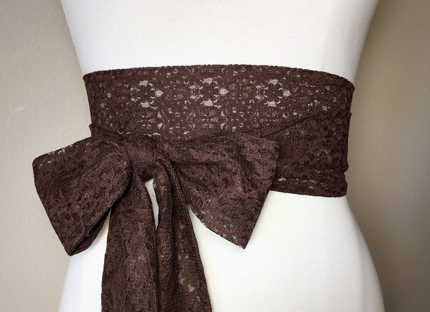 Chocolate Brown Lace Sash, Extra Long Lace Sash, Wedding Dress Sash, Chocolate Lace Sash Bridal Belt, Long Length Lace Wrap Belt Satin Swank
