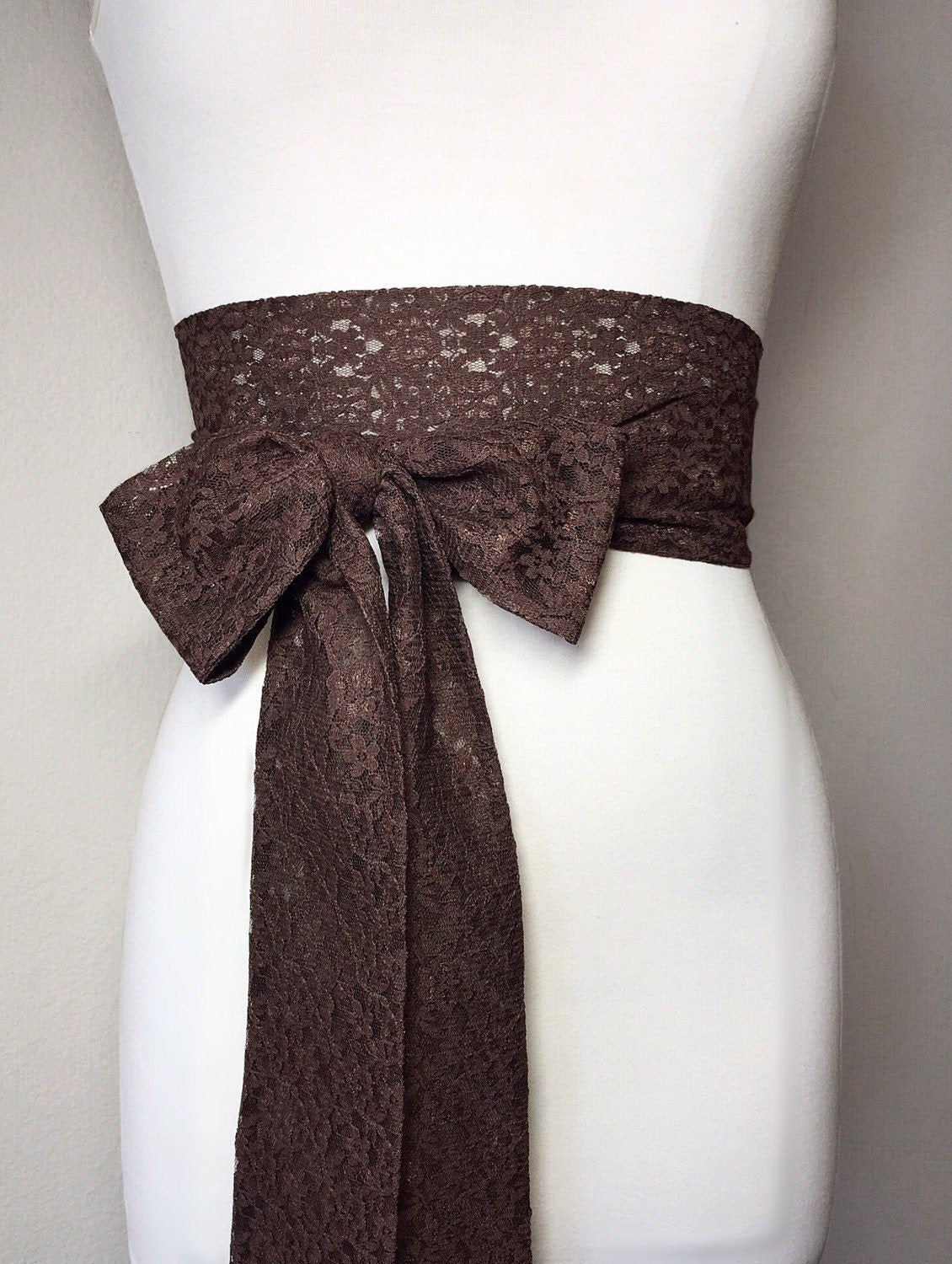 Chocolate Brown Lace Sash, Extra Long Lace Sash, Wedding Dress Sash, Chocolate Lace Sash Bridal Belt, Long Length Lace Wrap Belt Satin Swank