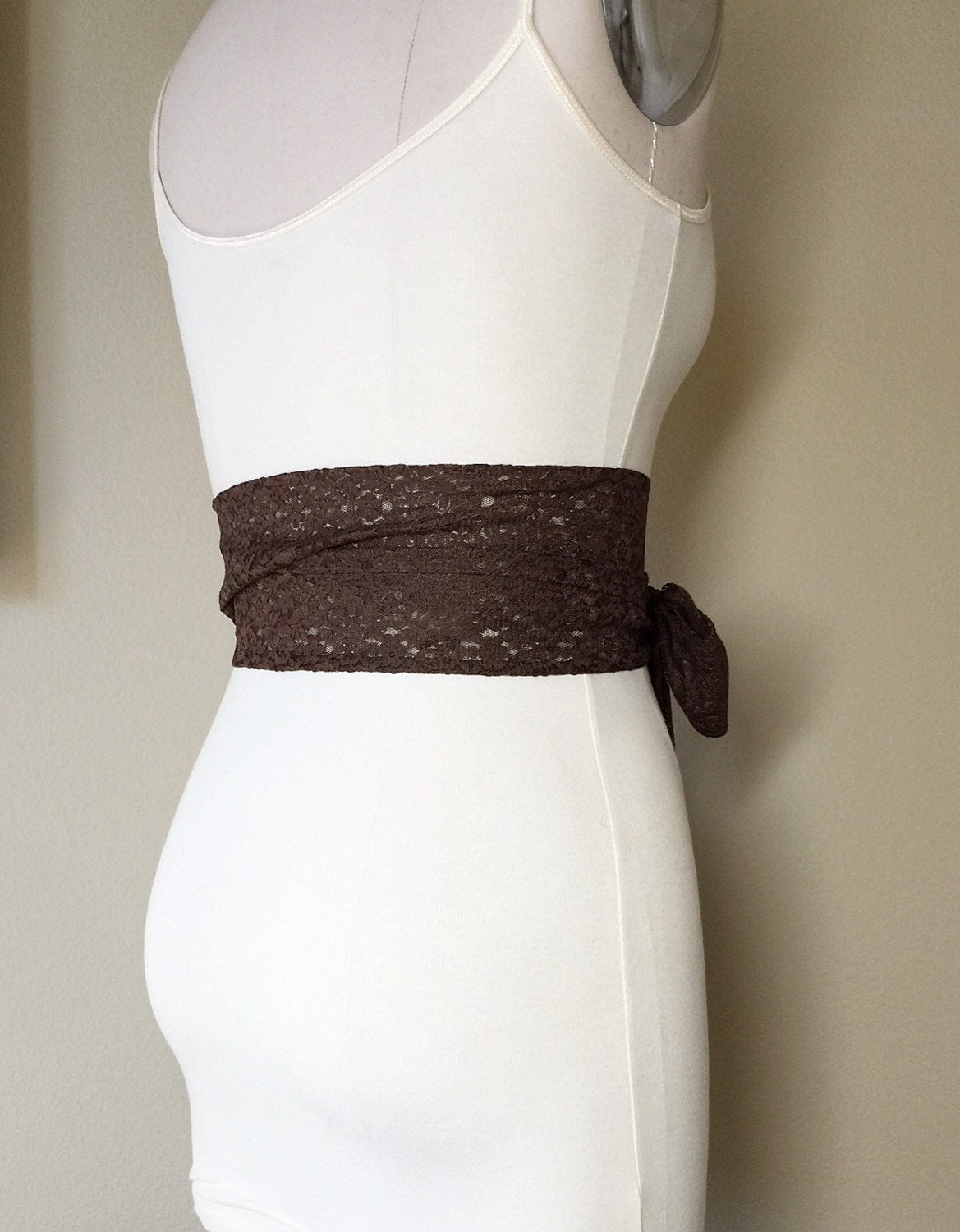 Chocolate Brown Lace Sash, Extra Long Lace Sash, Wedding Dress Sash, Chocolate Lace Sash Bridal Belt, Long Length Lace Wrap Belt Satin Swank