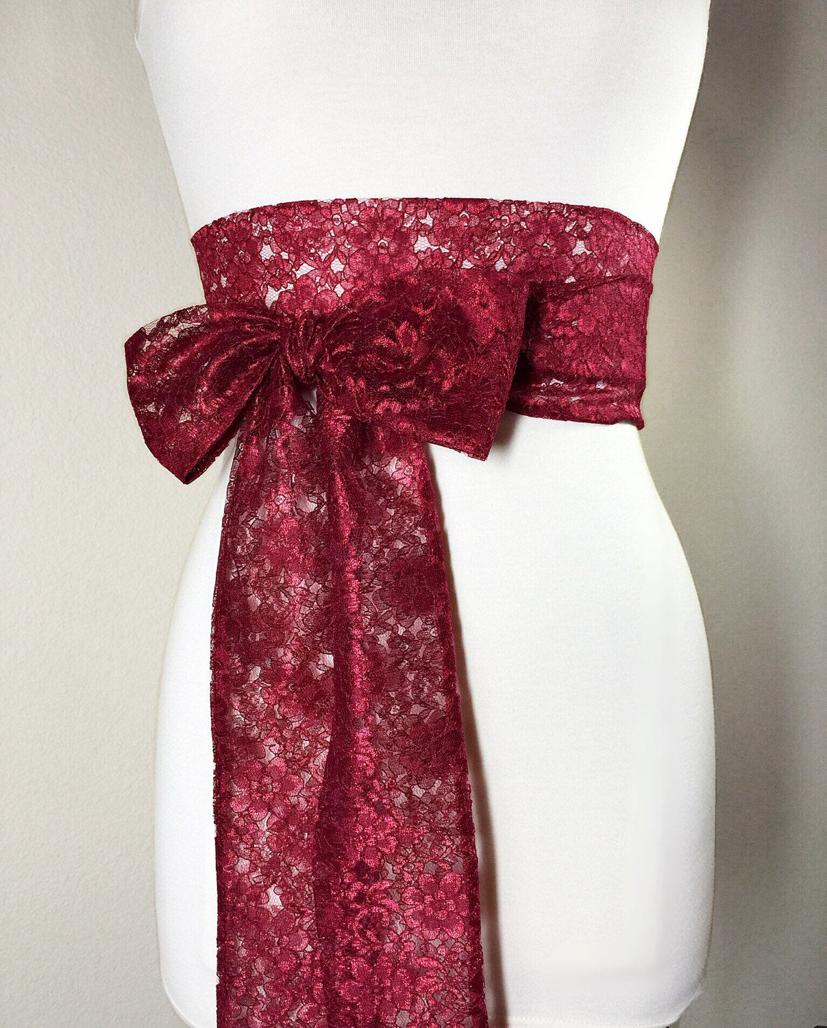 Wine Burgundy Sash Belt Burgundy Lace Sash, Wine Lace Sash, Extra